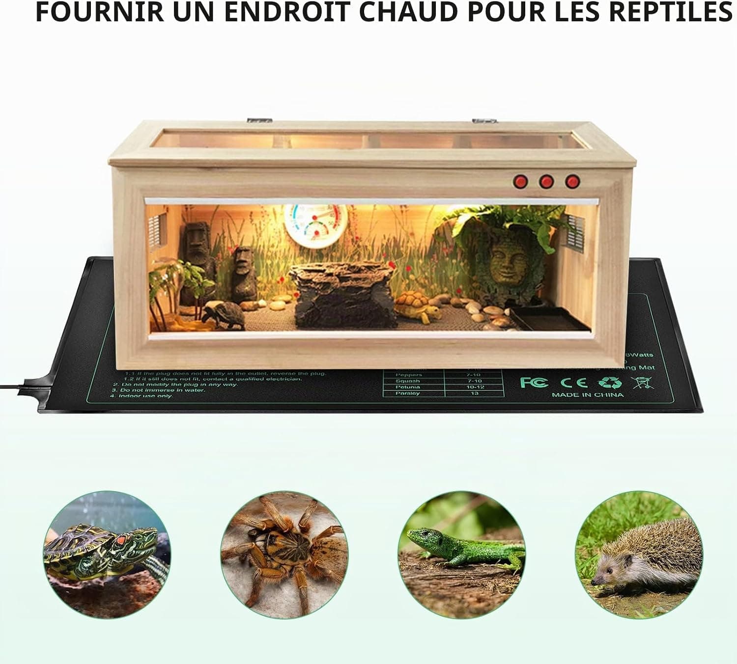 Electronique Tapis Chauffant 24x52cm, coussin de chauffage hydroponique imperméable pour l'usine de reptile de graine avec la protection contre la puissance sûre et durable CE certifié(Paquet de 2)