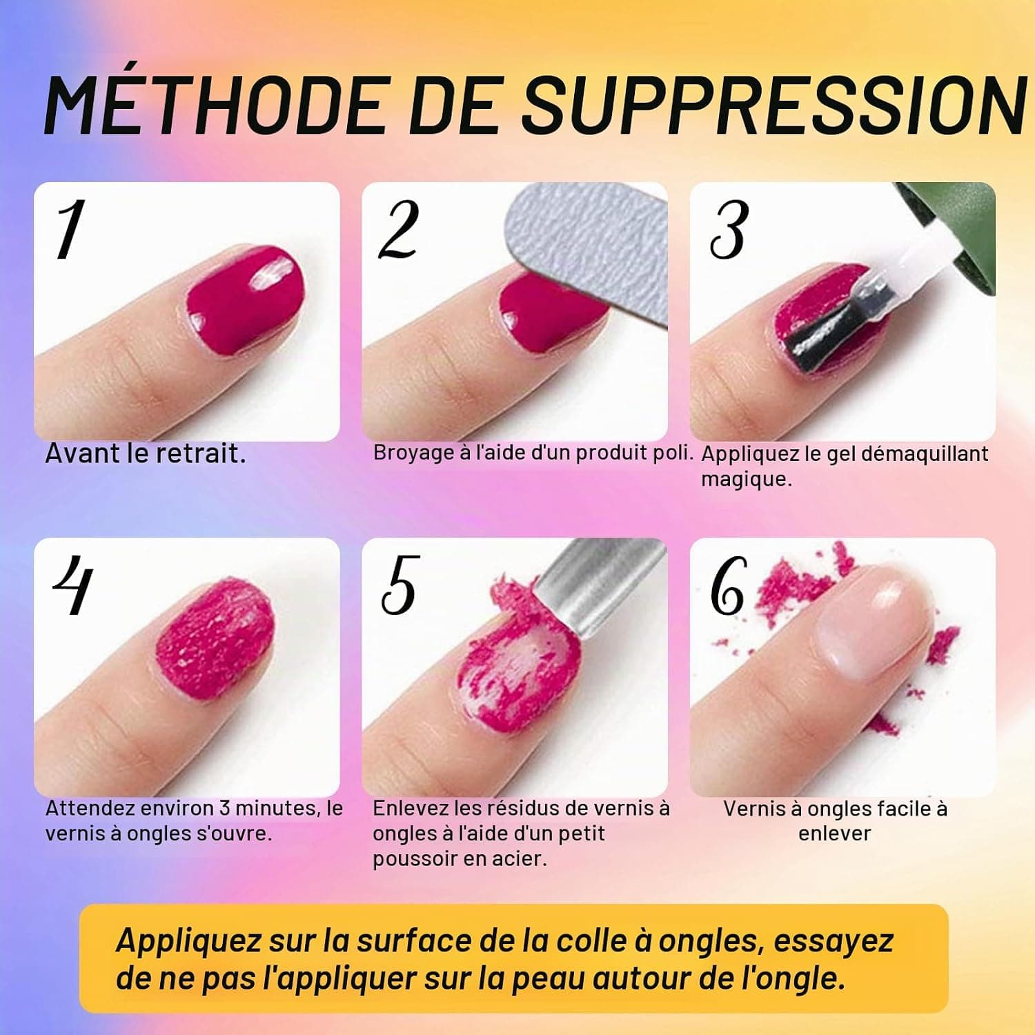 EODCI Lot de 3 dissolvants magiques pour ongles en gel, dissolvant pour ongles en gel, dissolvant rapide et facile à enlever le vernis à ongles, n'endommage pas l'ongle