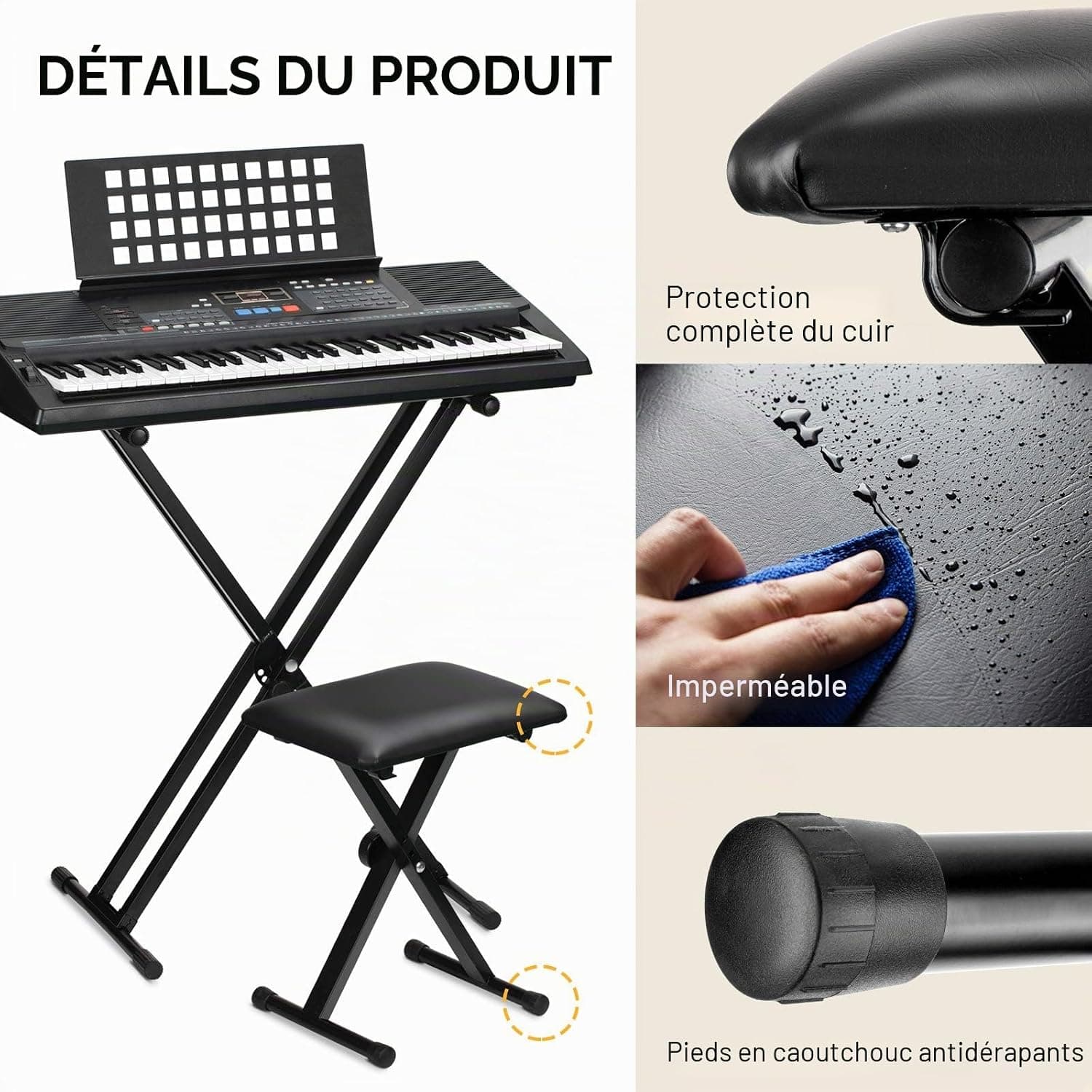 CAHAYA Tabouret Piano Réglable pour Clavier et Piano Numérique | Banc de Piano, stable, hauteur réglable, charge 168 kg, pliable, compatible clavier électronique, studio et maison
