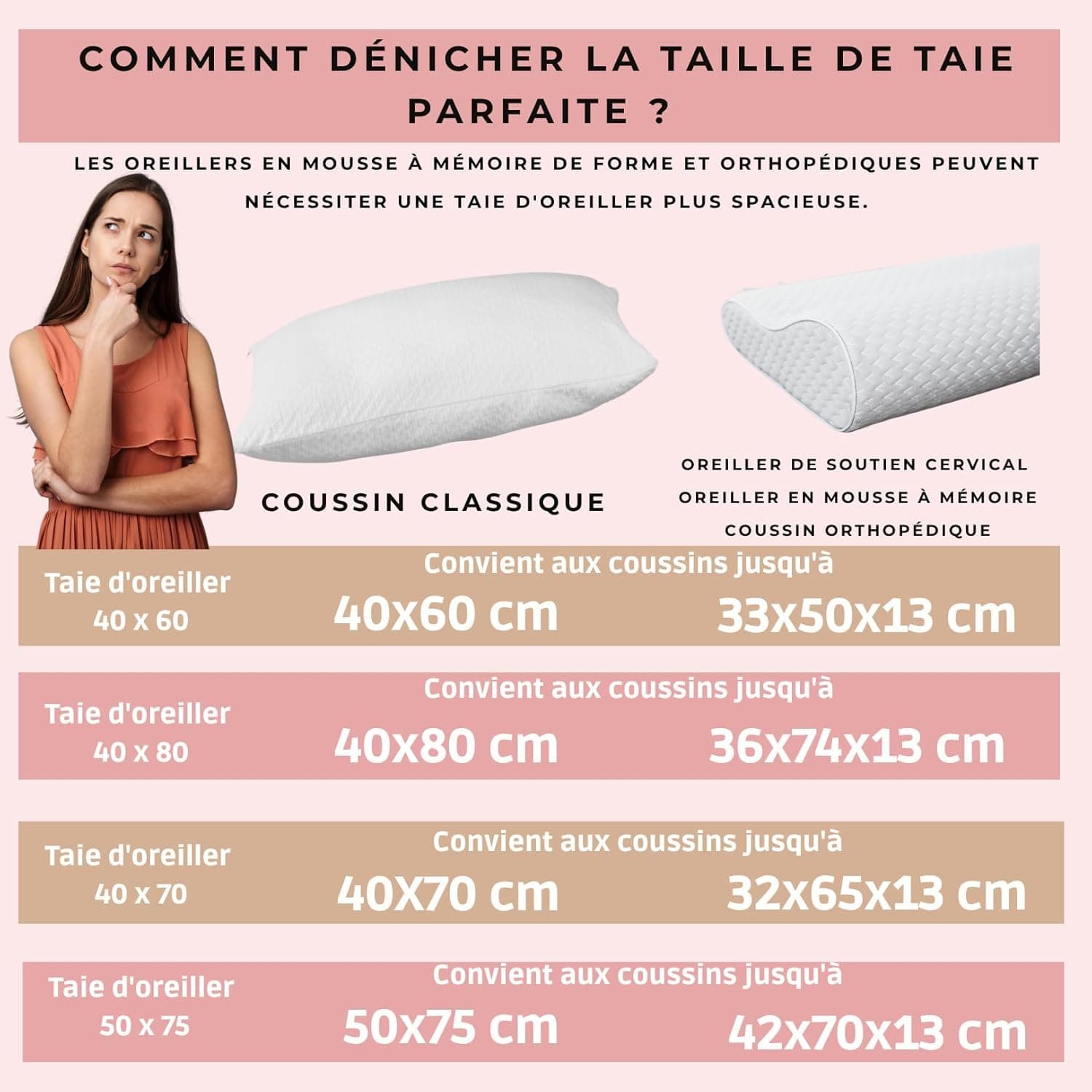 Taie d’Oreiller en Soie de mûrier, 25 mommes, Rose, 65 x 65 cm | 100 % soie de mûrier Grade 6A, 25 mommes : douce et lisse pour limiter les frottements sur la peau et les cheveux.