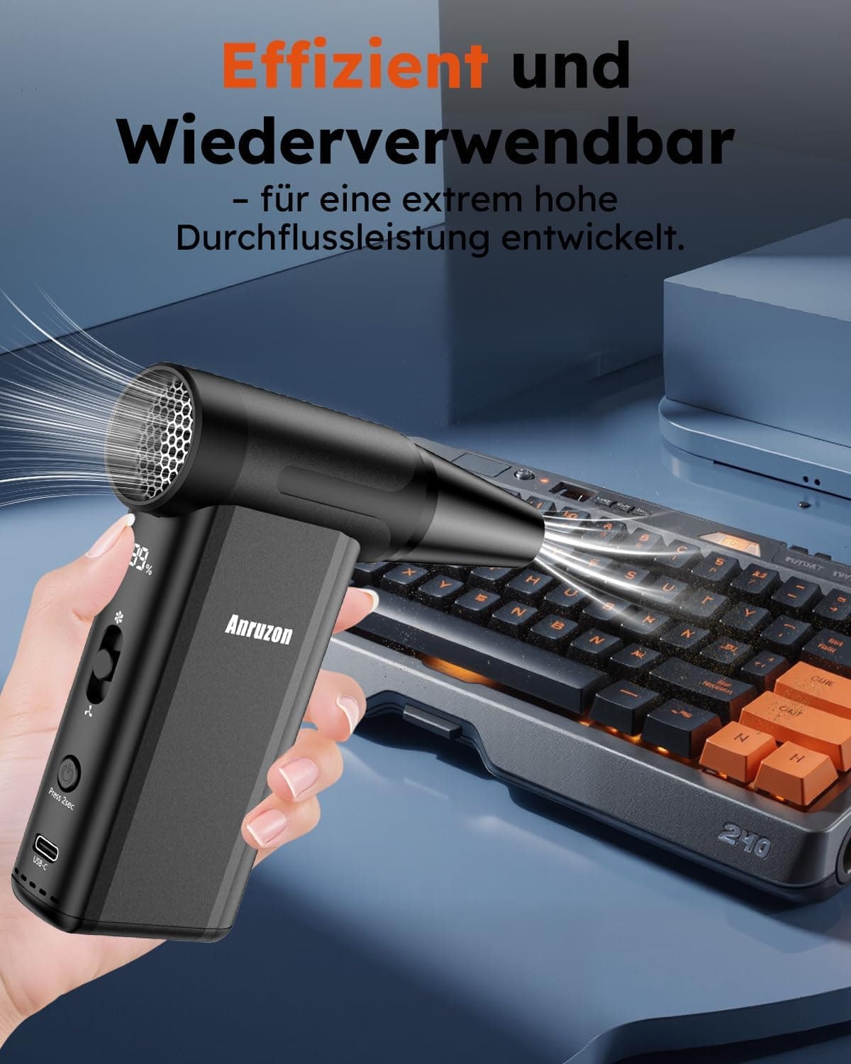 Souffleur d’Air Électrique 300000 RPM, Spray à Air Comprimé 8 Vitesses, Batterie 7600mAh, Nettoyeur Clavier, Électronique, Canapé, Intérieur Voiture