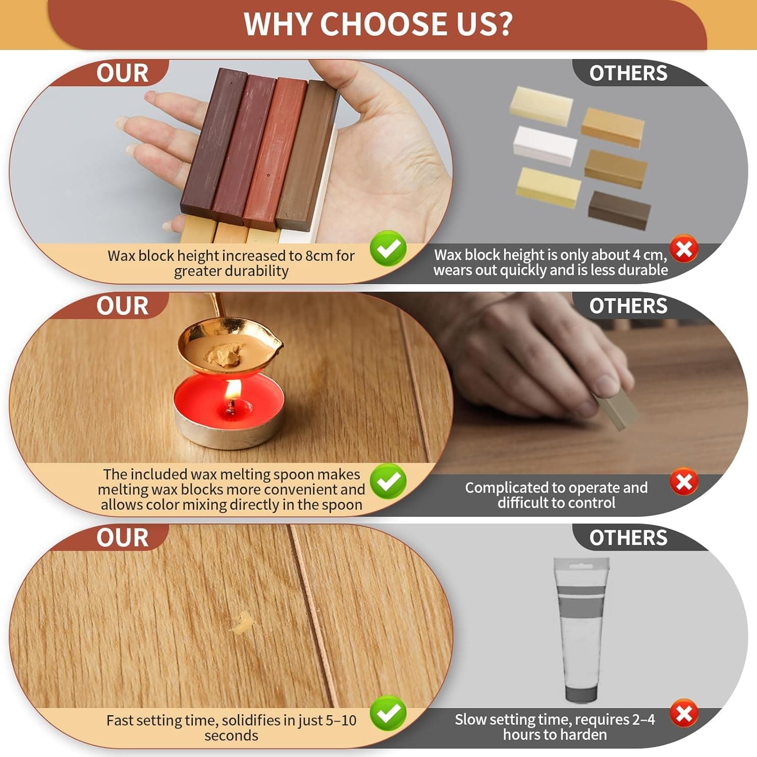 kit reparation parquet 8 Couleurs Brun, Pate a Bois, Pate a Bois Rebouchage