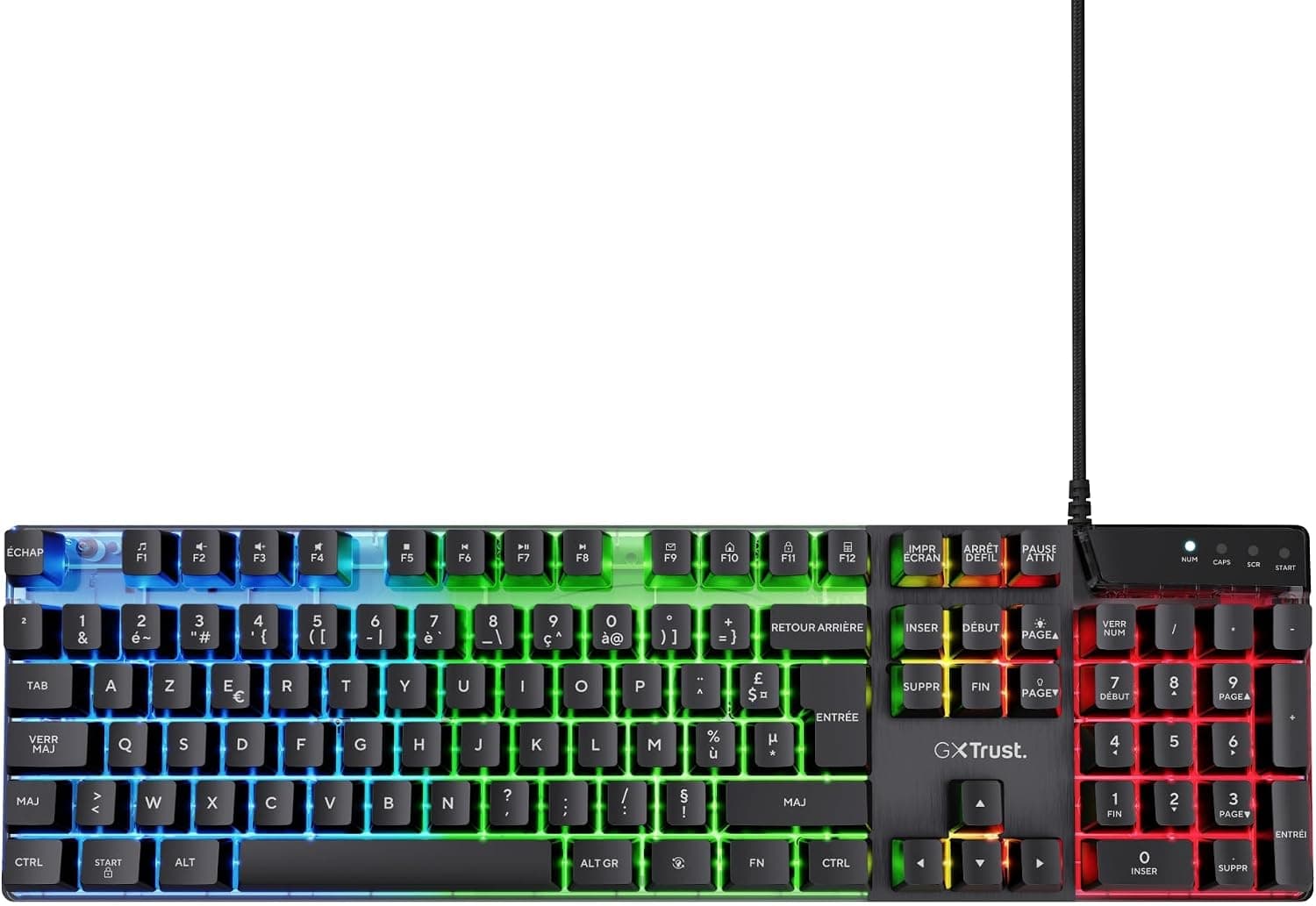 GXTrust Azor Clavier Gamer Filaire AZERTY Français, Éclairage LED, Noir | Mode Jeu, 8 Touches Anti-ghosting, Clavier Gaming à Membrane USB, LED Arc-en-Ciel, PC/Ordinateur Portable