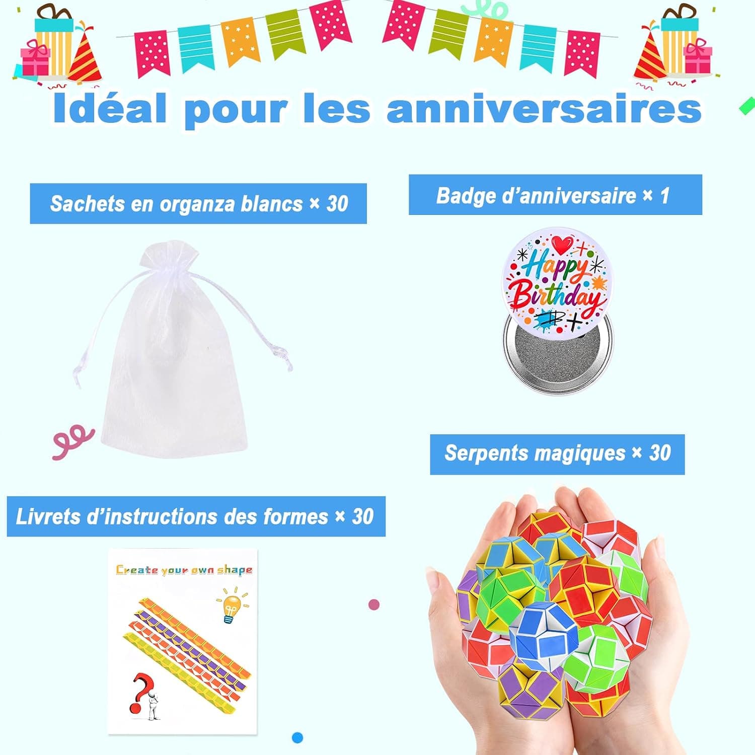 GOLDGE Kit Cadeaux Anniversaire Enfants 30 Pièces, Mini Serpents Magiques