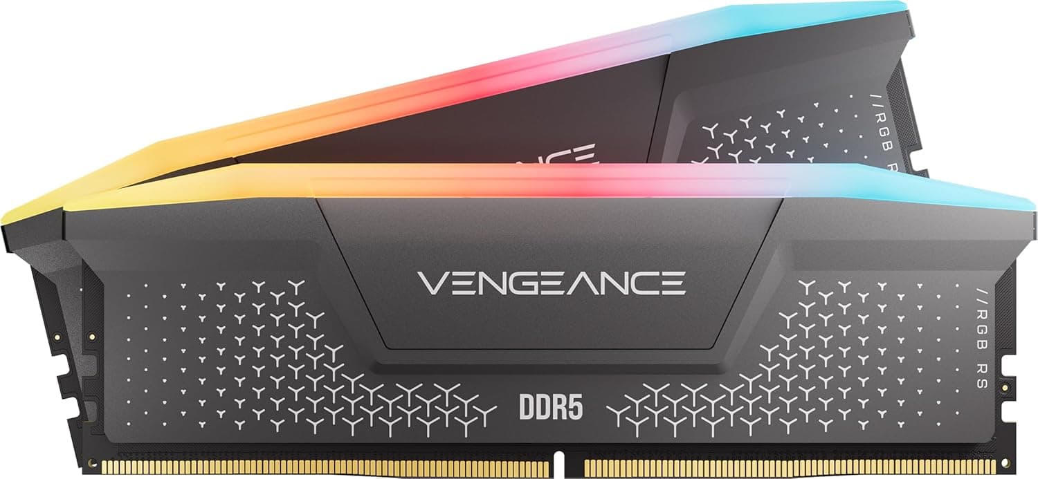CORSAIR Vengeance RGB RS DDR5 16Go (2x8Go) Jusqu'à 6000MHz AMD Intel RAM | Mémoire pour Ordinateur de Bureau, Compatible AMD EXPO et Intel XMP 3.0, CL36, Gris, (CMG16GX5M2E6000Z36)