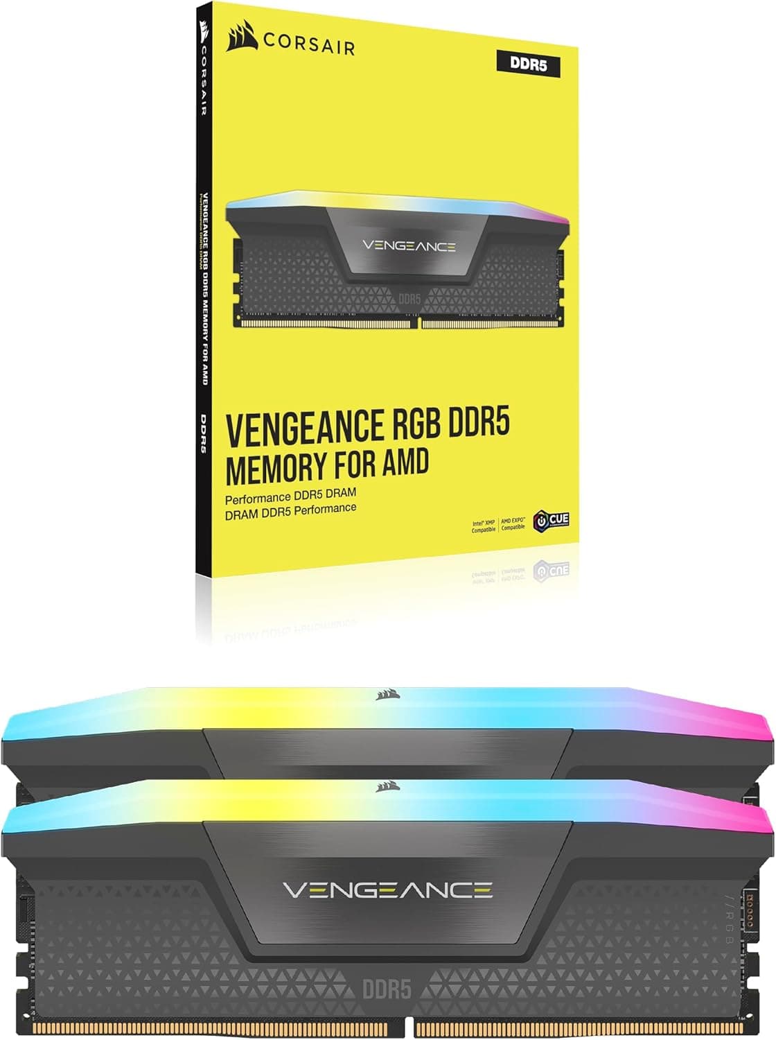 CORSAIR Vengeance RGB DDR5 32Go (2 x 16Go) Jusqu'à 6000MHz AMD Intel RAM | Mémoire pour Ordinateur de Bureau, Compatible AMD EXPO et Intel XMP 3.0, CL38, Gris, CMH32GX5M2B6000Z38