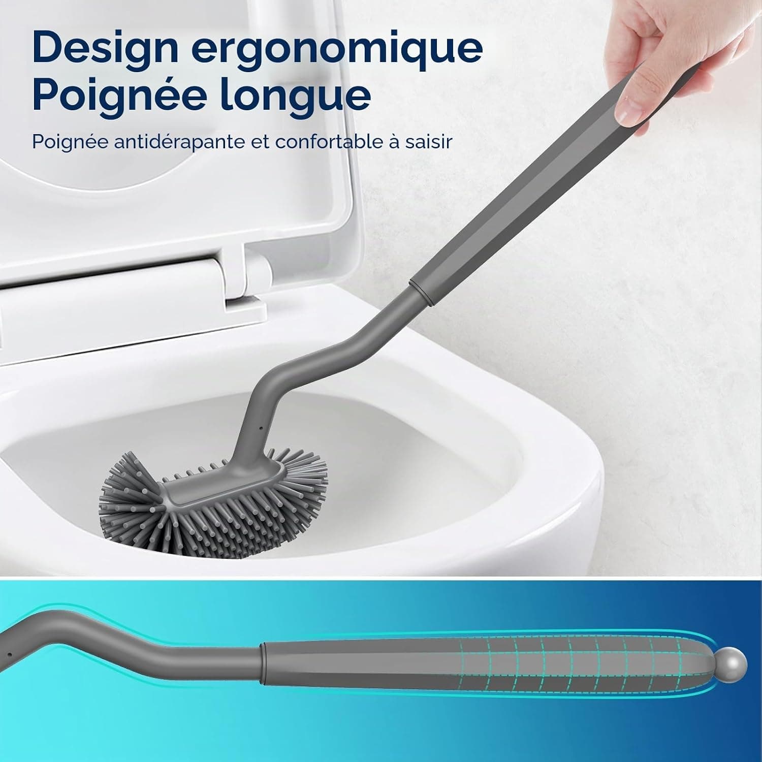 Hamitor Brosse Toilettes WC Silicone: Courbée-Bürstenkopf Balai Brosse WC