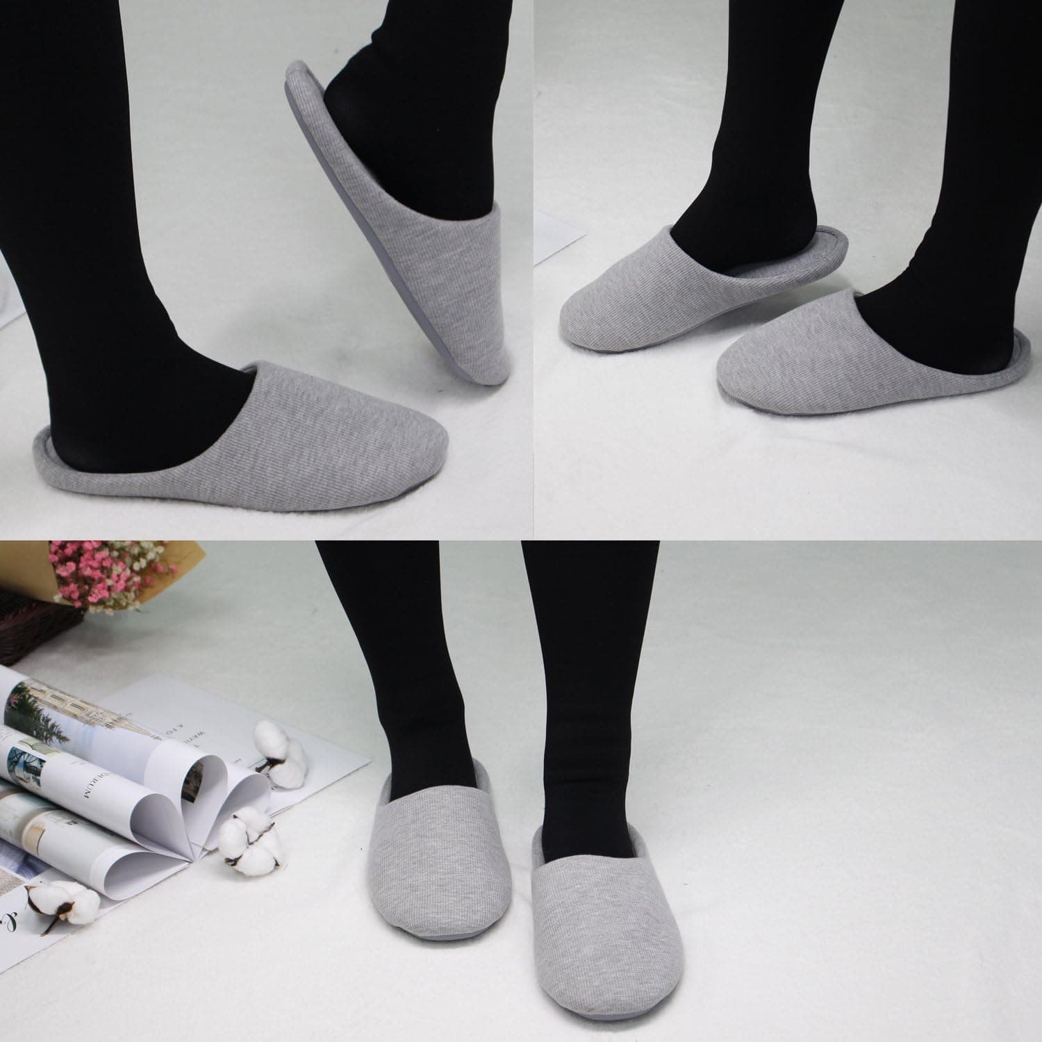 ofoot Pantoufles Intérieur pour Femmes, Chaussures de Ville Antidérapant en Coton Lavable avec Mousse Moire de Forme
