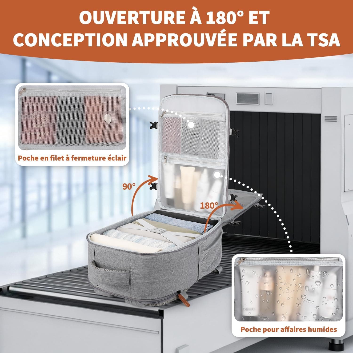 ZOMFELT Sac a Dos 40x30x20, 24L Sac a Dos Voyage Cabine Avion Hommes Femmes | sac cabine avion 40x30x20 pour Ryanair Wizzair Eurowings, Sac à Dos Adapté aux Ordinateurs Portables de 15,6 Pouces, Gris