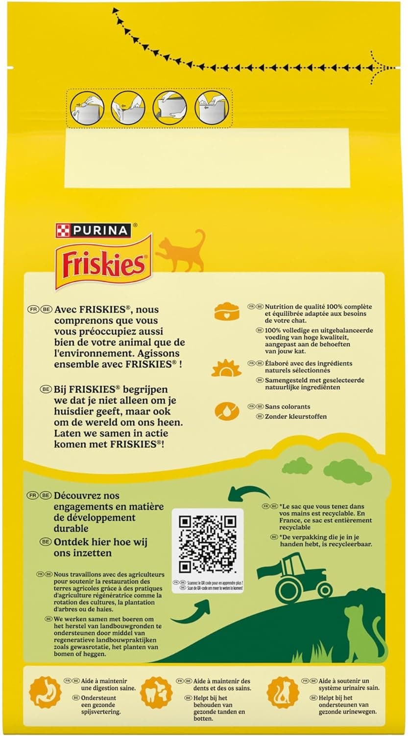 FRISKIES - Croquettes Chat Adulte Bœuf Poulet Légumes - Sac de 1,5 kg | Croquettes Chat Adulte Saveur Bœuf, Poulet, Légumes - Digestion saine, renforce les os et les dents - Santé Chat