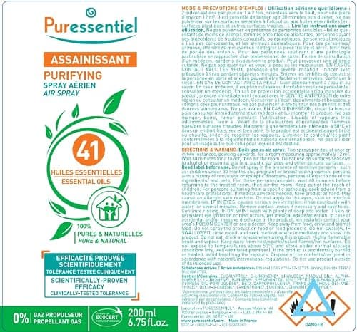 Puressentiel - Spray Aérien Assainissant aux 41 Huiles Essentielles - Efficacité prouvée contre les virus, germes et bactéries - 200ml