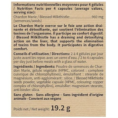 NUTRIEXPERT – Chardon Marie – Detox du Foie– Soutient le bon fonctionnement hépatique et du foie – Favorise le drainage - 100% extraits Chardon Marie naturel – Convient aux végans - Lot de 2 produits