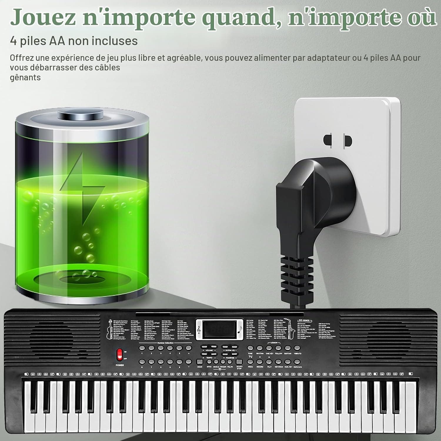Bonnlo GEP-203 Clavier Piano 61 Touches avec Support & Tabouret de Piano, Haut-Parleurs Intégrés, Casque, Microphone, Pupitre, Écran LED, 3 Modes d'apprentissage pour Piano Débutants, Noir