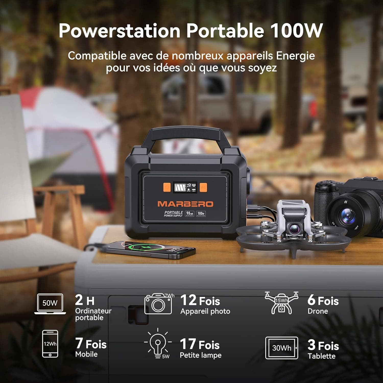 MARBERO 98Wh Station Électrique Portable avec Panneau Solaire Pliable 30W