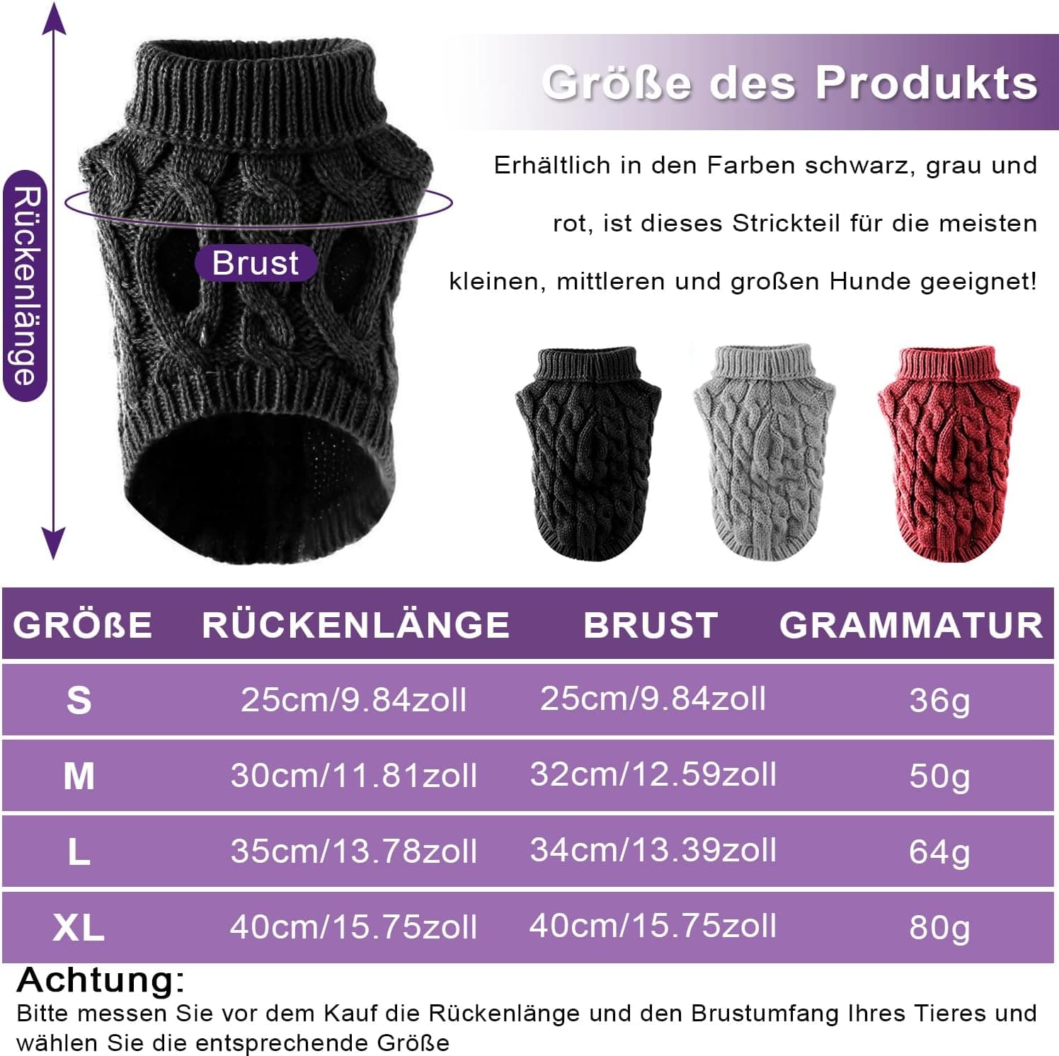 Voarge Pull pour Chien à Tricoter, Pull-Overs pour Pull, Pull Chaud Pull Tricots Outwear, Vêtements d'hiver pour Chiens,Taille Bouledogue Français, Chihuahua Manteau Teckel Vetement (Rouge, M)