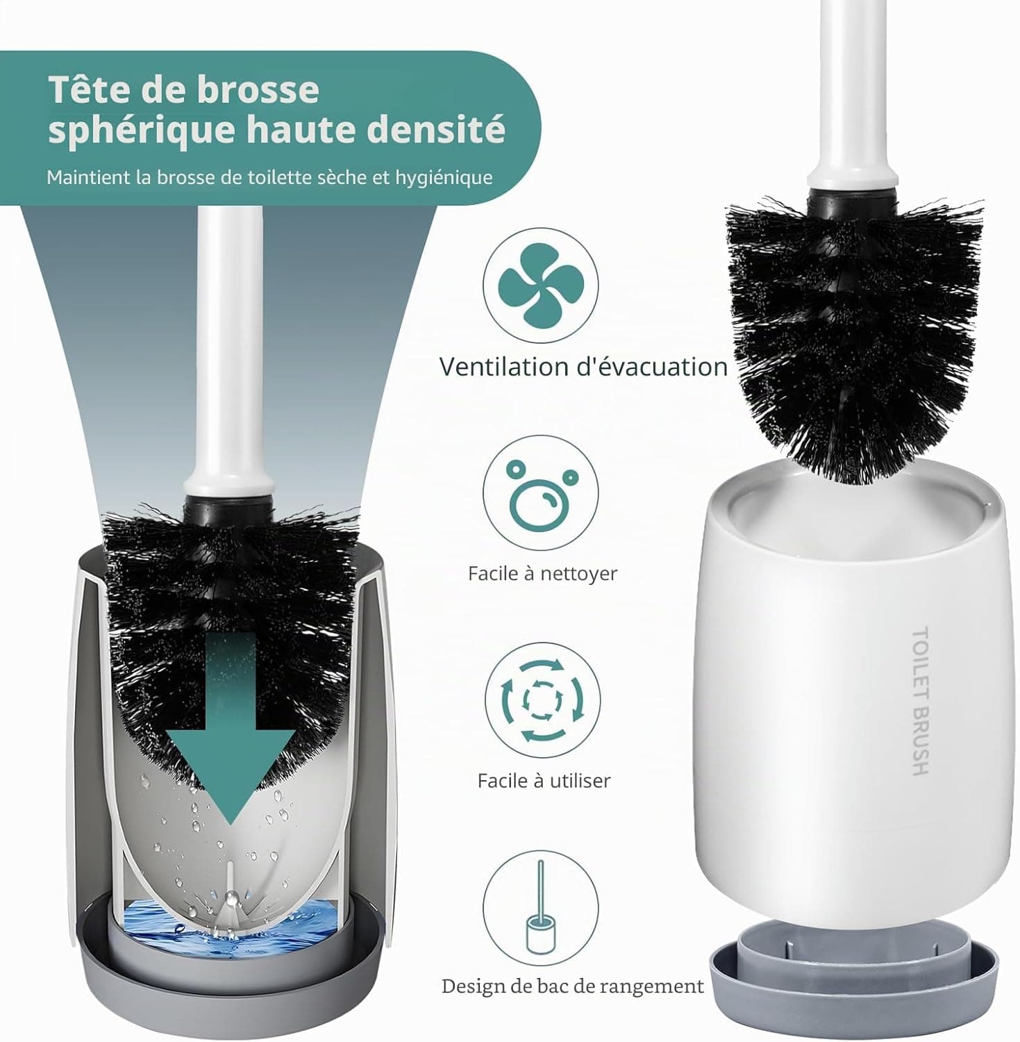 Carehabi Brosse WC avec Support - pour hôtel, hygiène dans la Salle de Bain - Blanc
