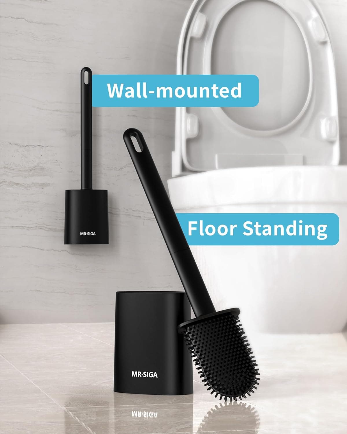 MR.SIGA Brosse WC Silicone, Brosse Toilettes WC avec Support, Lot de 2
