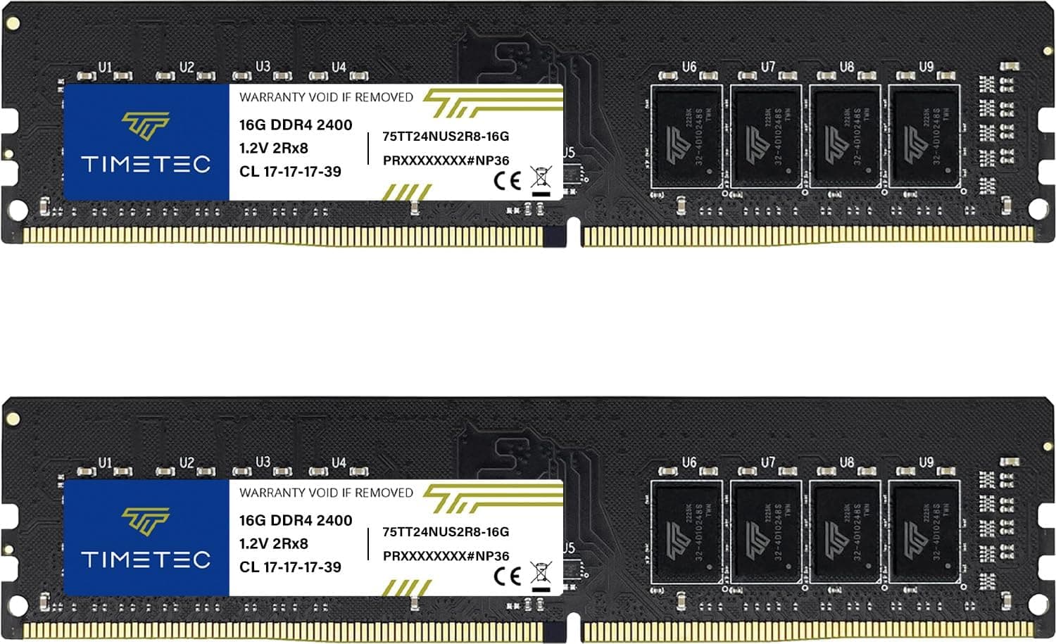 Timetec 32 Go KIT(2x16Go) DDR4 2400 MHz (PC4-2400T) PC4-19200 UDIMM pour PC de Bureau – Non ECC sans Tampon, 288 Broches, 1,2 V, CL17 Module de mémoire DIMM
