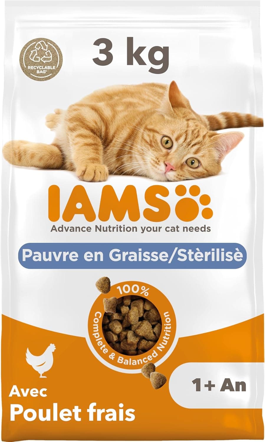 IAMS Advanced Nutrition Chat Stérilisé Contrôle du Poids Poulet 3 kg
