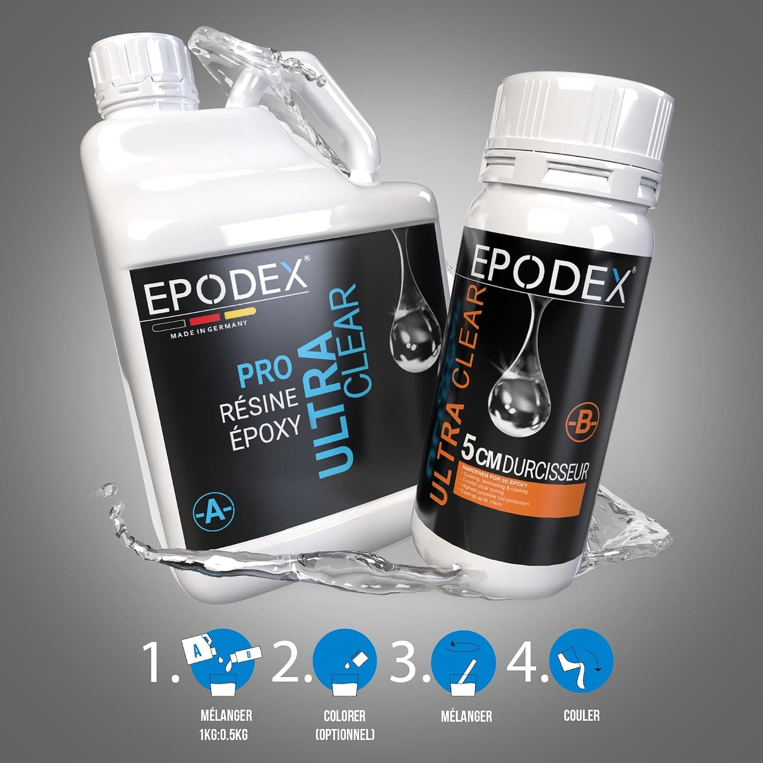 EPODEX PRO+ Résine époxy jusqu’à 5cm, CLEAR - Transparent, 1,5kg
