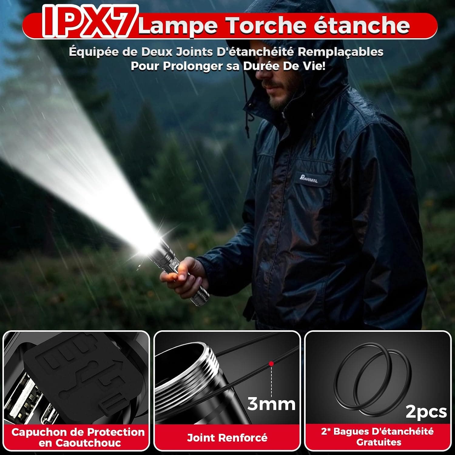 Shadowhawk Lampe Torche Led Ultra Puissante 24H Éclairag,2X5000mAh Batterie