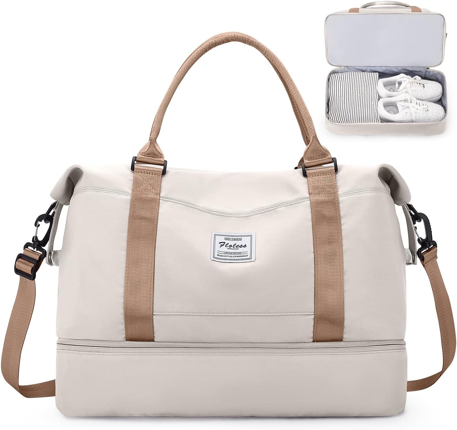 Sac de Voyage 45x36x20 pour Easyjet,Bagage à Main Léger, Sac fourre-Tout de Sport Imperméable pour Week-End avec Compartiment à Chaussures pour Travel Gym Danse,A01-Beige Marron