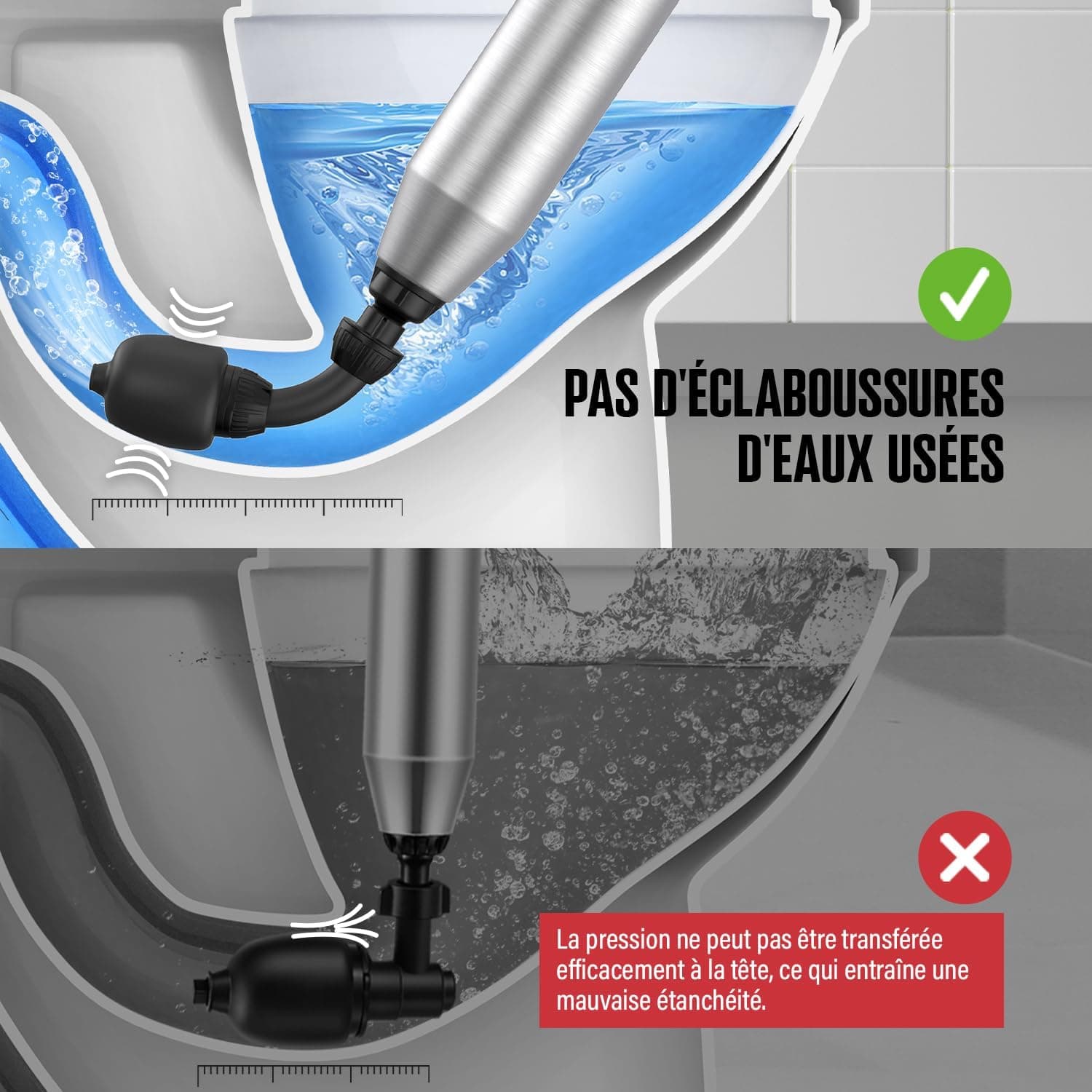 POPULO électrique Déboucheur à Ventouse, Déboucheur de toilettes électrique Swift haute pression, Air Comprimé Déboucheur de canalisations pour Toilette, WC, bain, lavabo, douche