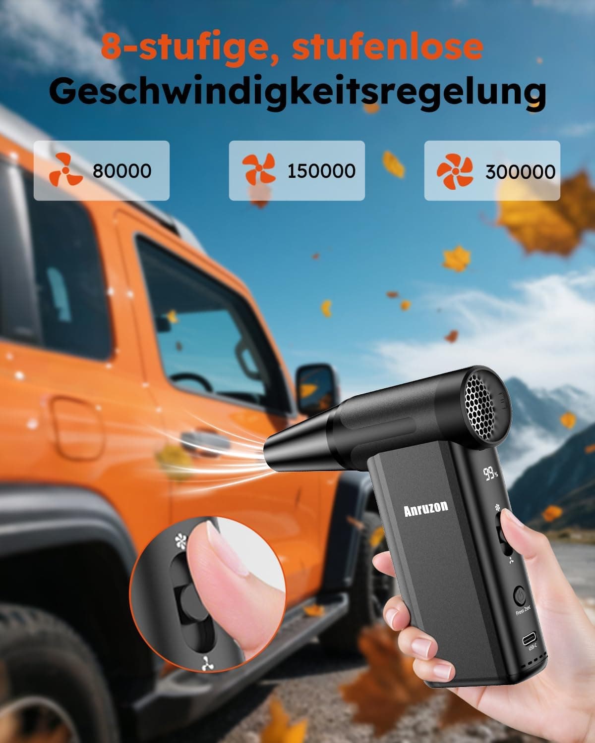 Souffleur d’Air Électrique 300000 RPM, Spray à Air Comprimé 8 Vitesses, Batterie 7600mAh, Nettoyeur Clavier, Électronique, Canapé, Intérieur Voiture