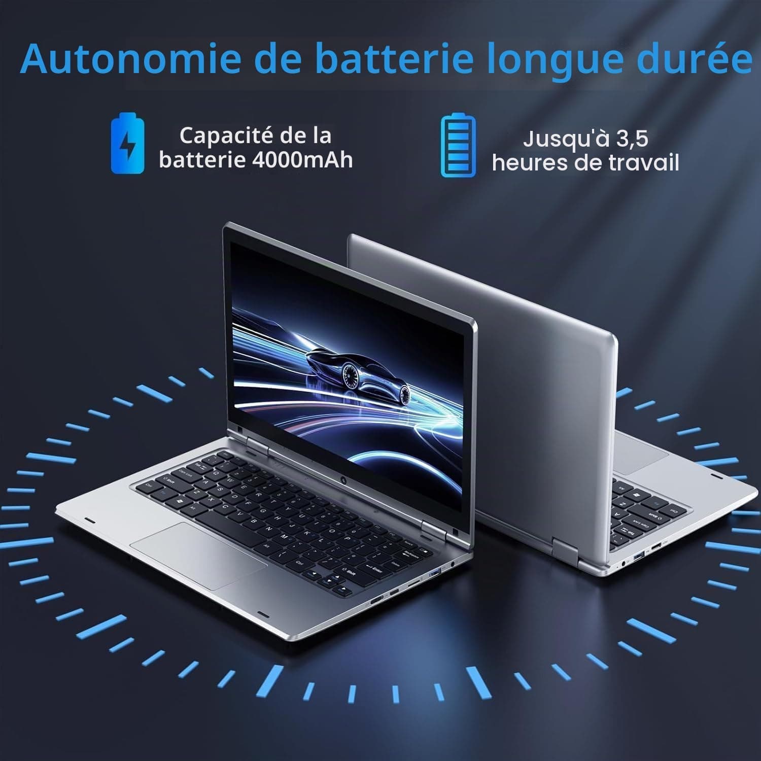PINSTONE 11,6 Pouces Ordinateur Portable - Celeron N4020 6 Go de RAM 128 Go de SSD, Mini PC Portable Tactile Pliable à 360°, 2,4/5 GHz WiFi, Bluetooth 4.2, Mini HDMI, Laptop Extension par SD - Argent