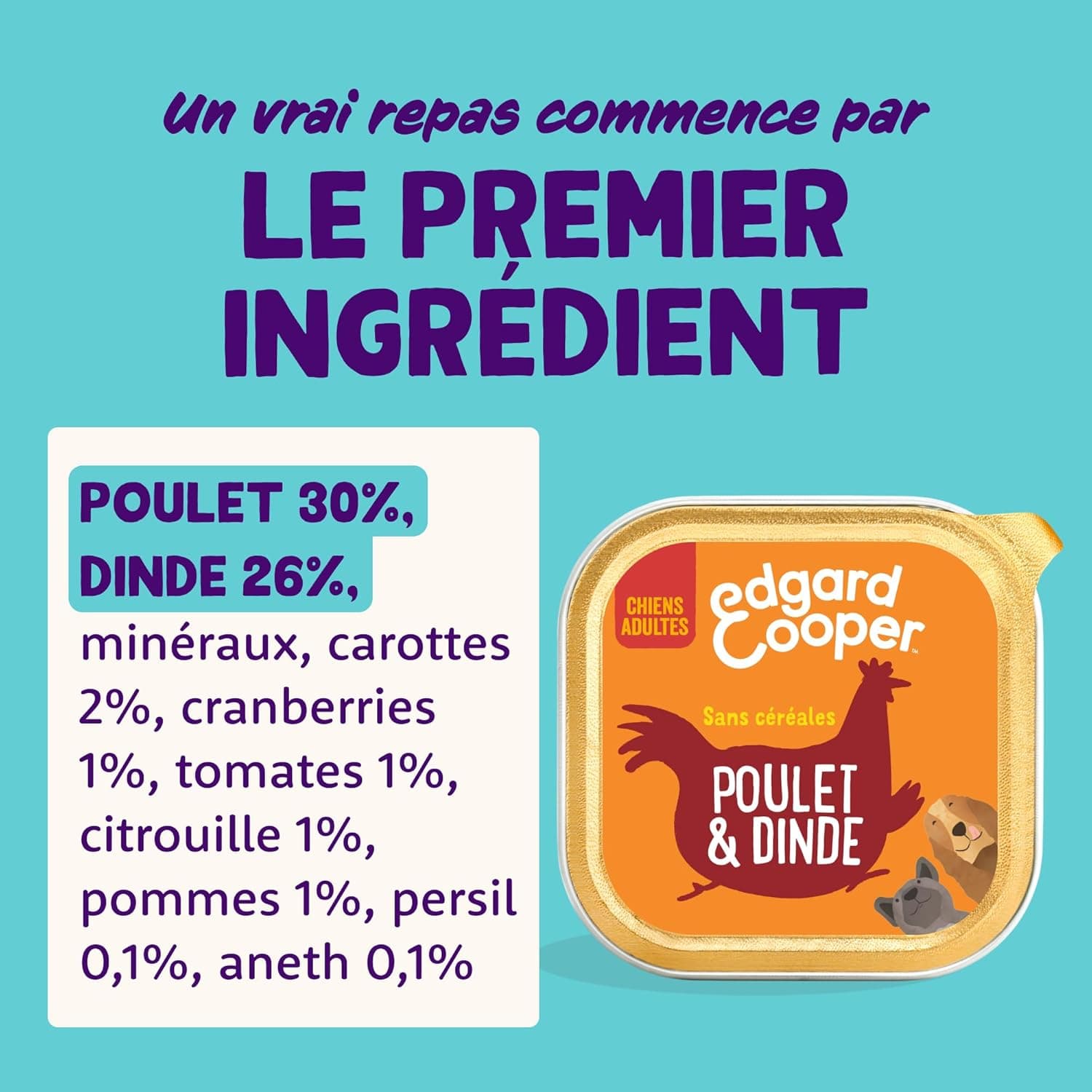 Edgard & Cooper Pâtée Pour Chien, Nourriture Humide Sans Céréales, (Multipack 6x100g Poulet, Agneau & Gibier), Viande Fraîche et protéinée, Hypoallergénique, Sans Sucres Ajoutés, Pate en boîte
