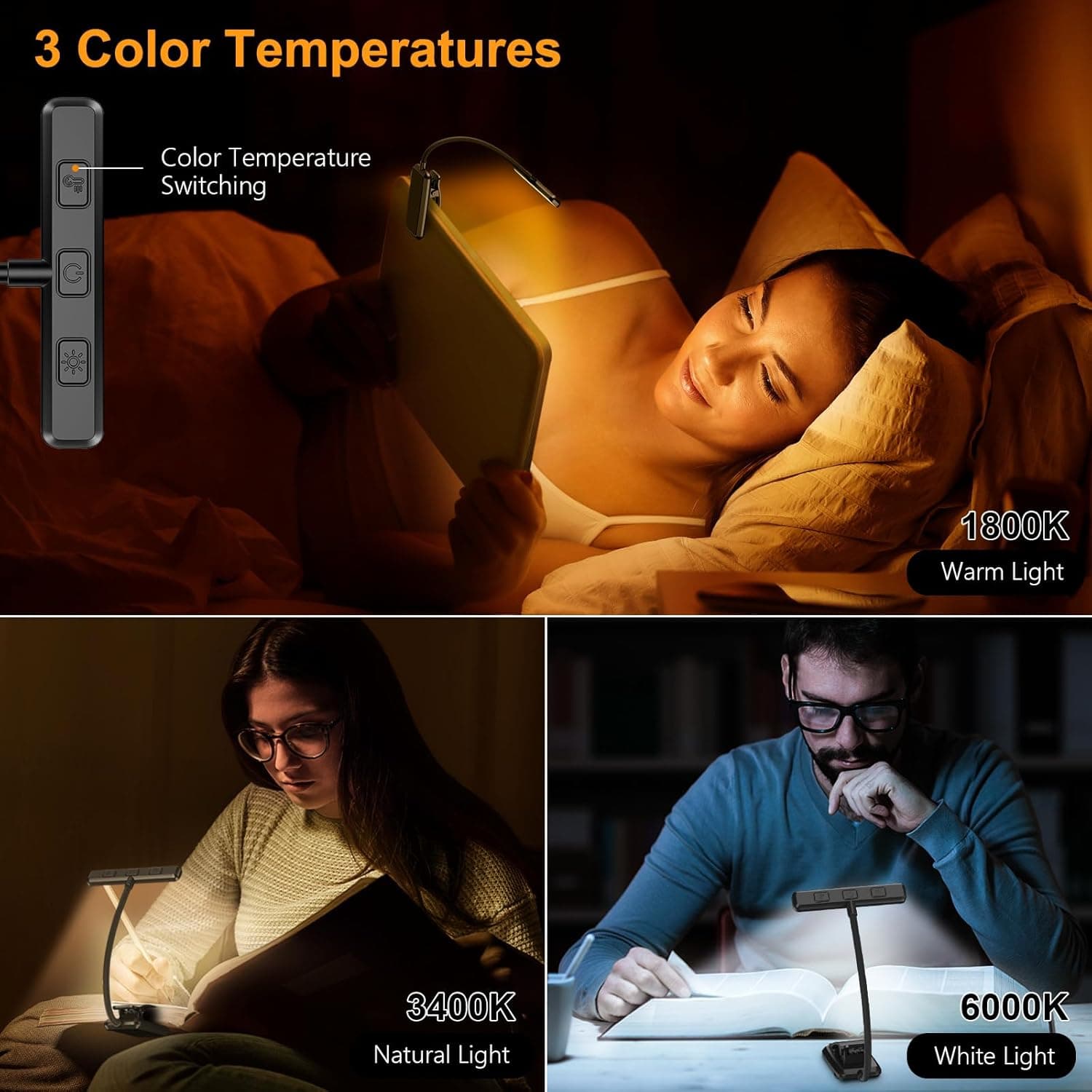 Gritin Lampe de Lecture 19LED Liseuse Clip Rechargeable Protection des Yeux