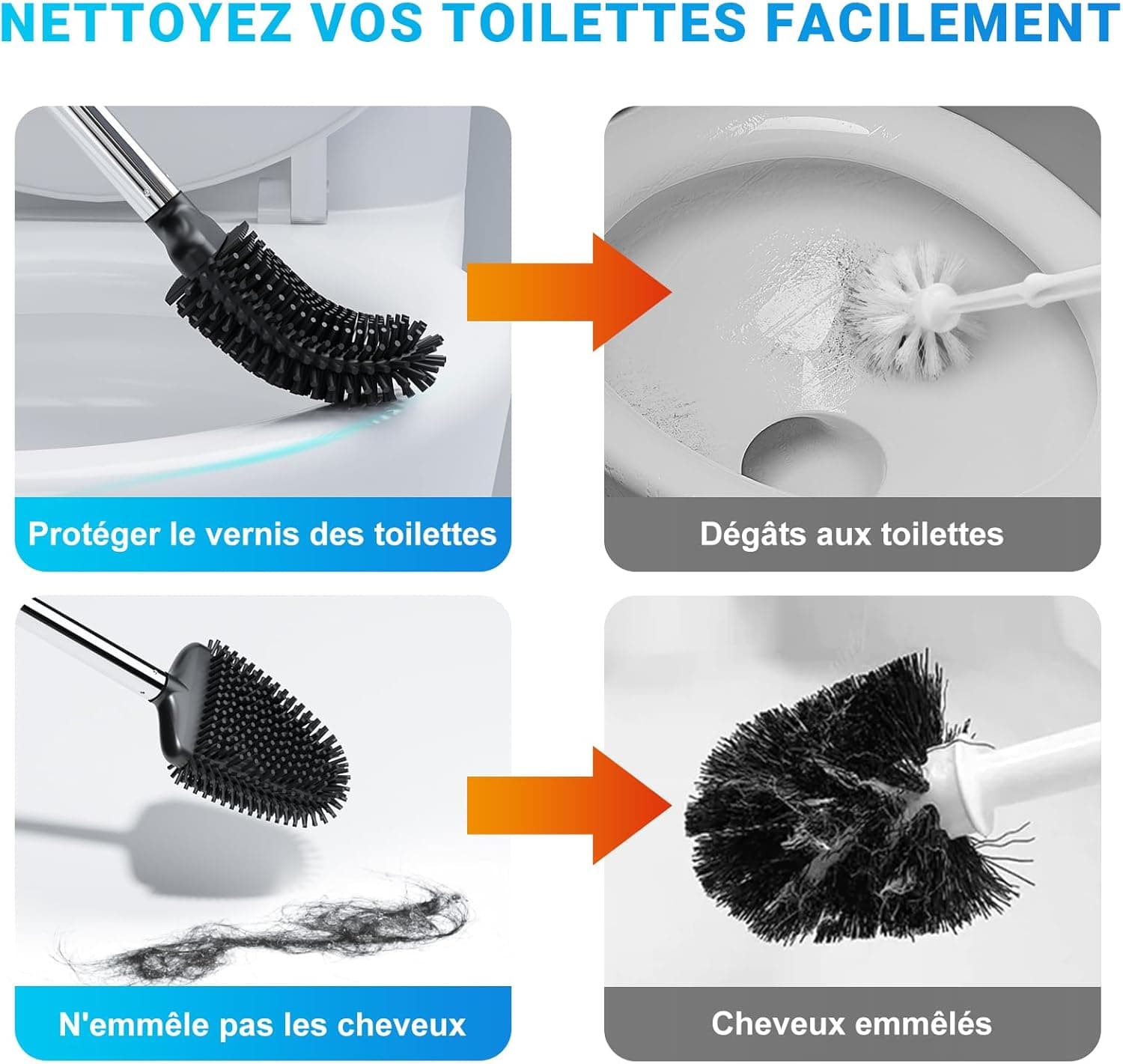 Fowooyen Brosse Toilettes WC Silicone, Balayette avec Support, Noir
