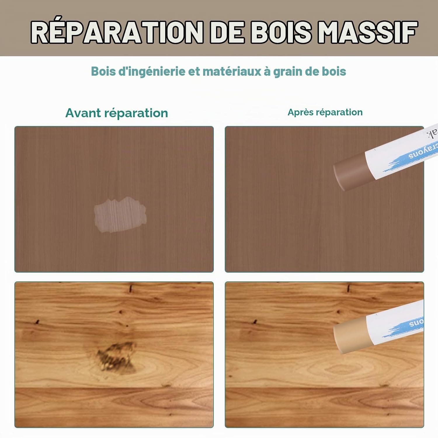 Kit de Réparation Parquet et Carrelage 12 Couleurs, Cire à Bois