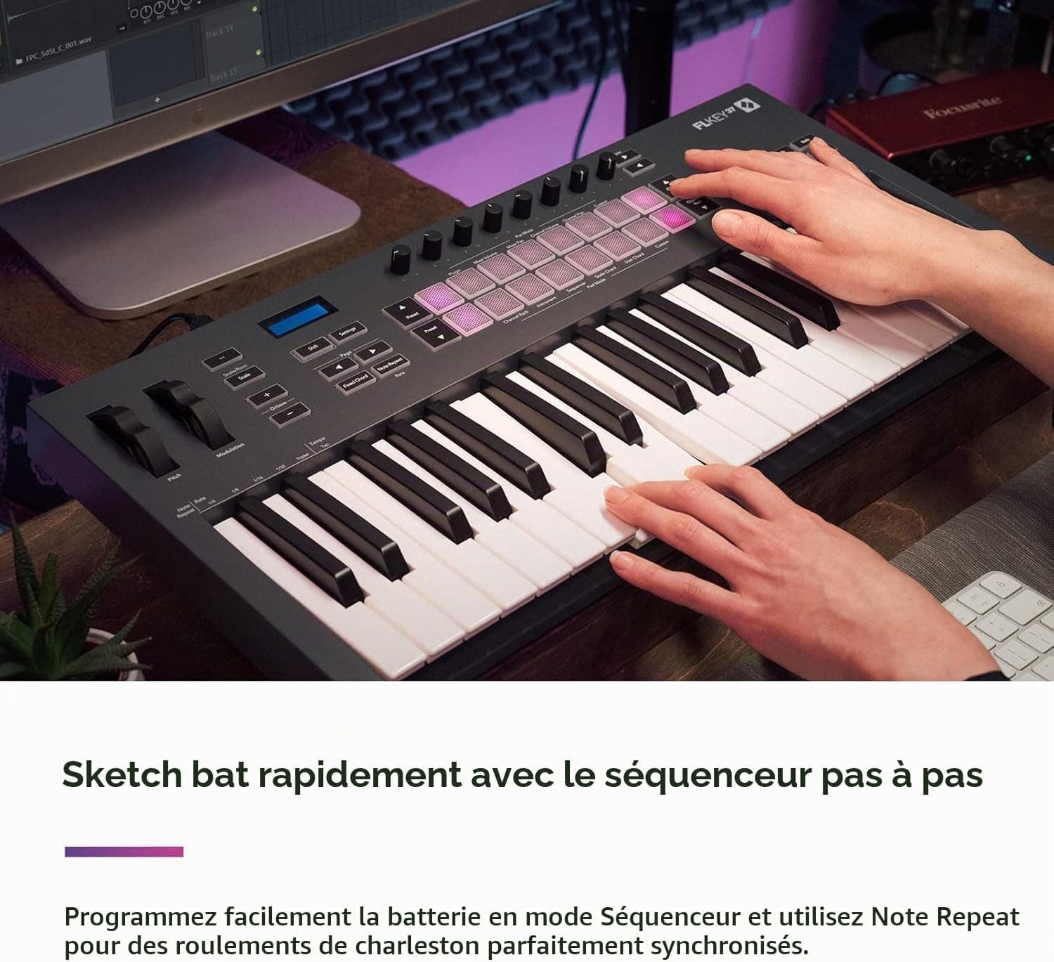 Novation FLkey 37 Clavier maître MIDI - intégration parfaite avec FL Studio, avec modes de gammes et d'accords Tous les logiciels nécessaires à la production musicale, Noir
