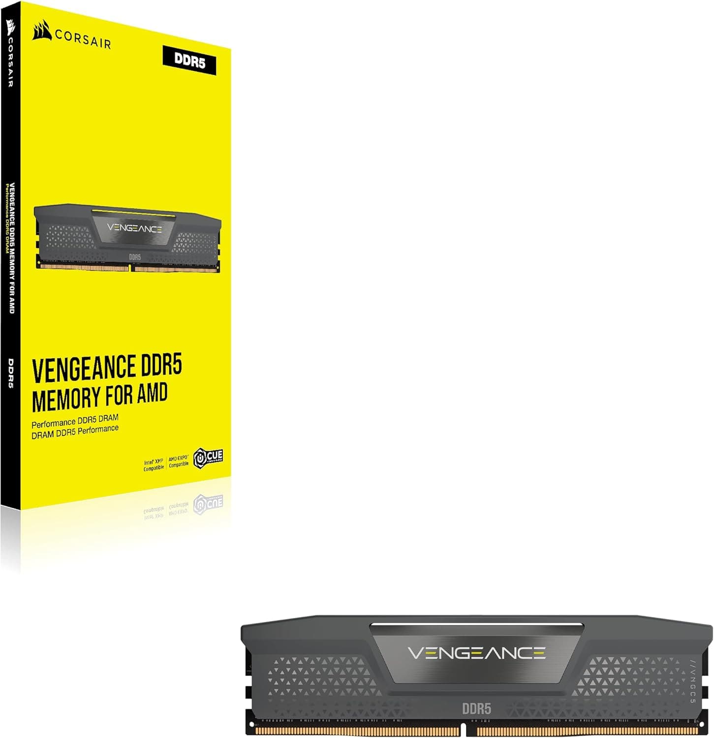 CORSAIR Vengeance DDR5 16Go (1 x 16Go) Jusqu'à 6000MHz AMD Intel RAM | Mémoire pour Ordinateur de Bureau, Compatible AMD EXPO et Intel XMP 3.0, CL36, Gris, CMK16GX5M1E6000Z36