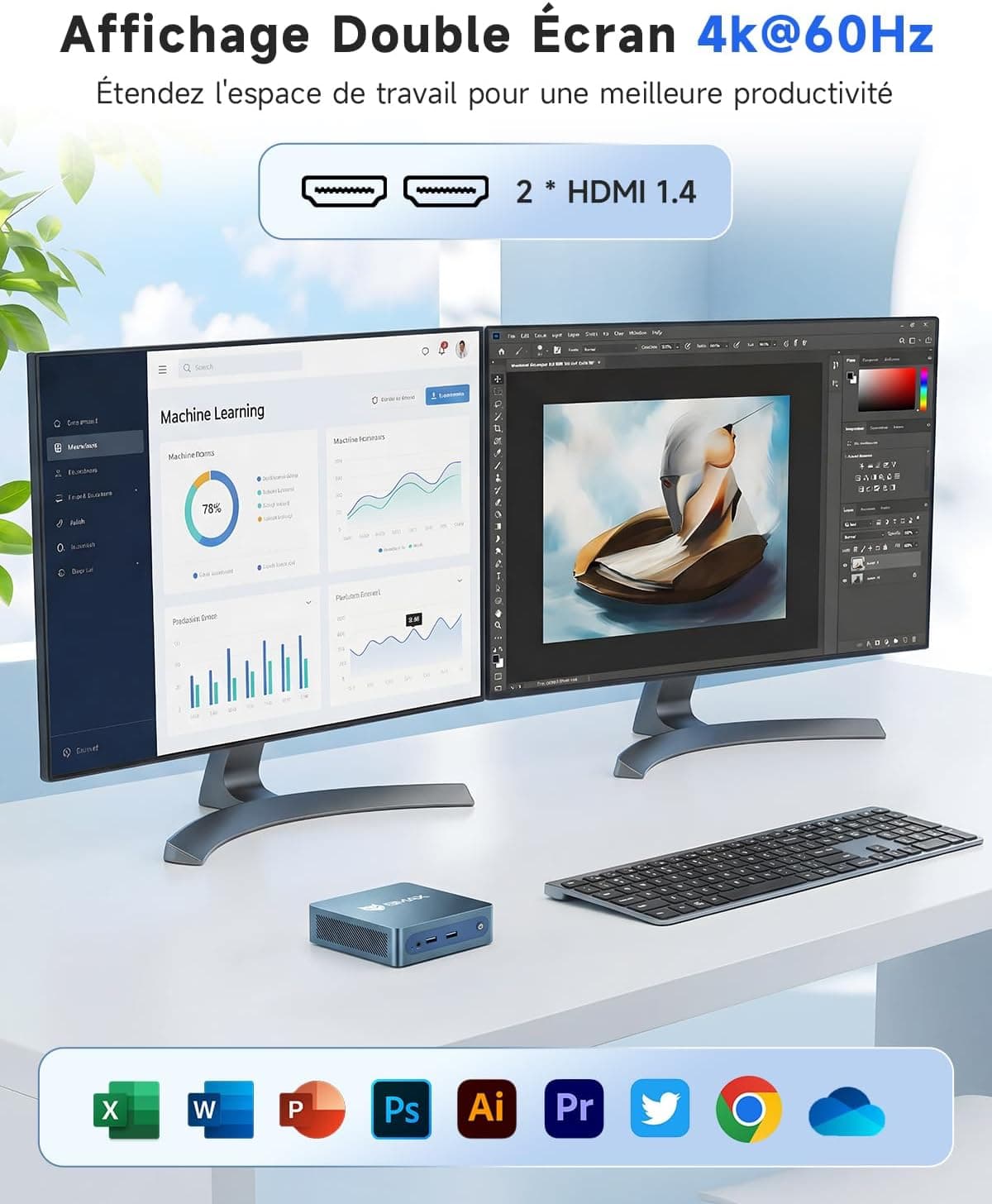 BMAX B1Plus Mini PC Win 11 Home, Intel Celeron J3355(jusqu'à 2,5 GHz)