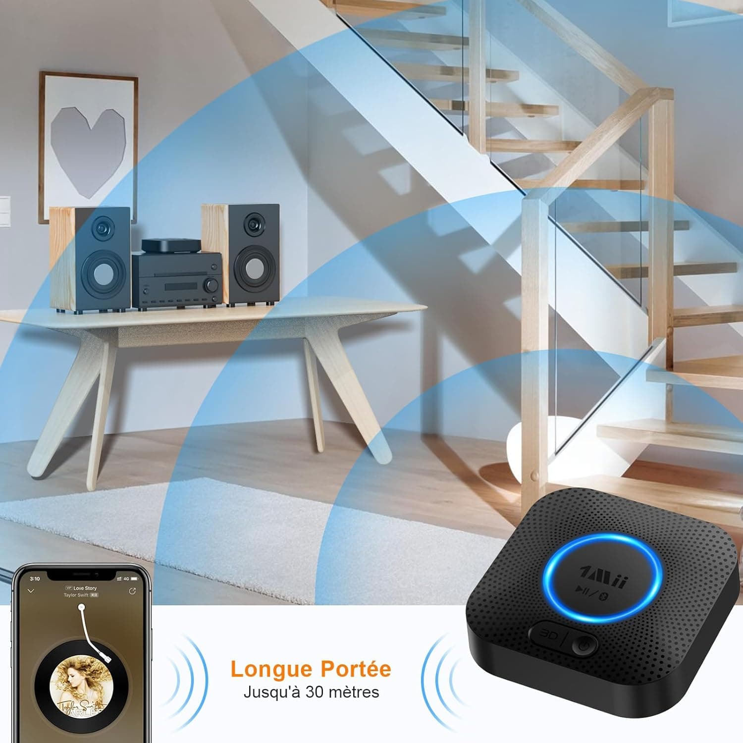 1Mii B06+ Recepteur Bluetooth, Adaptateur Bluetooth 5.3 RCA/ 3,5mm AUX Jack
