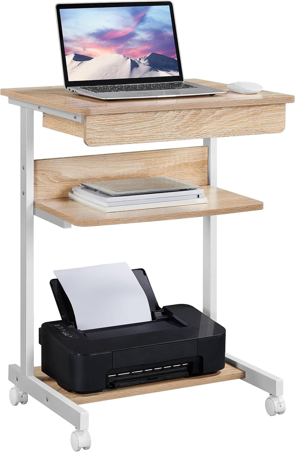Yaheetech Table Roulante 56x51x79.5 cm avec Tiroir & Étagères - Chêne Clair