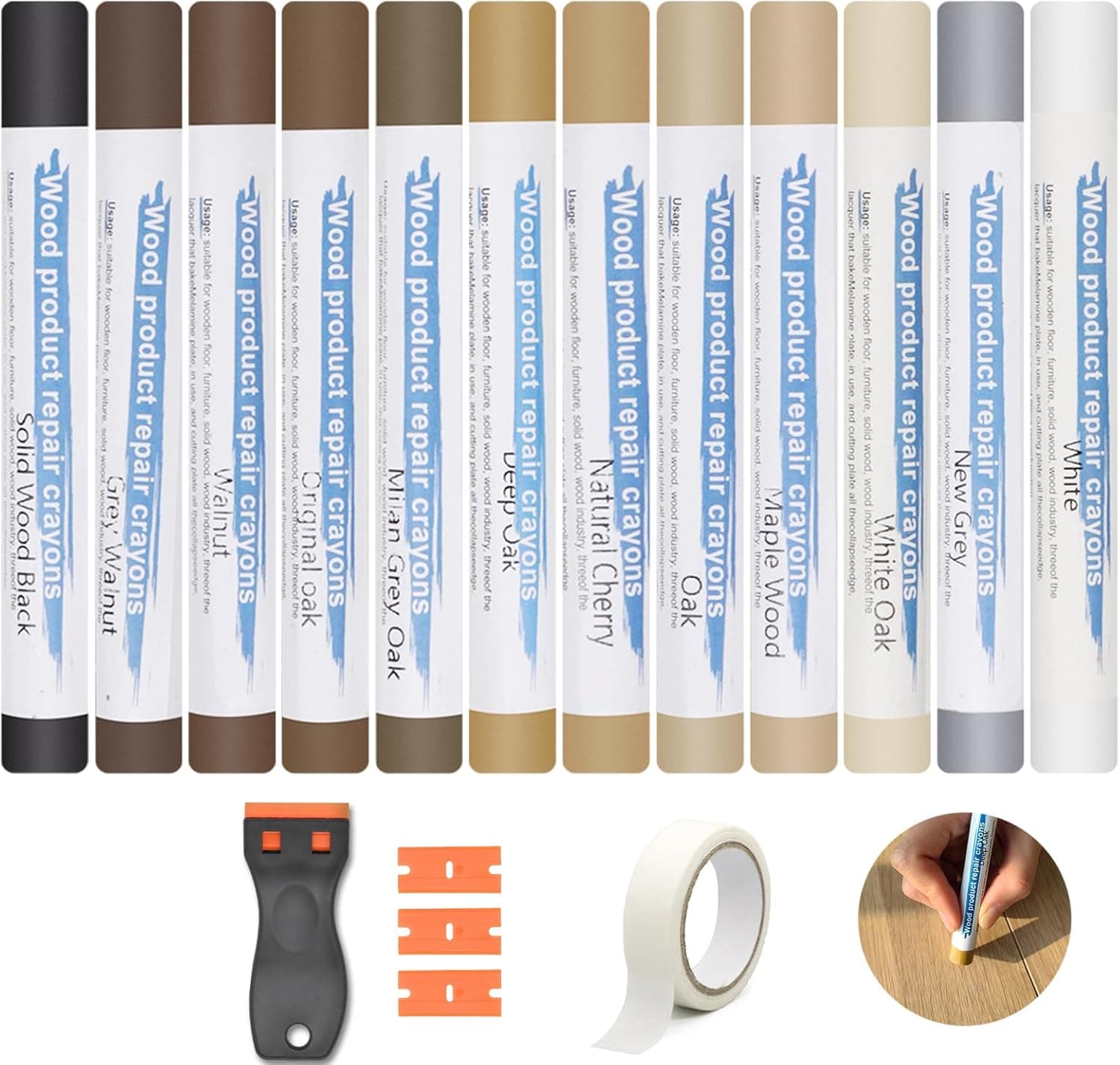 Kit Réparation Parquet 12 Couleurs, Mastic Bois, Pate a Bois Rebouchage