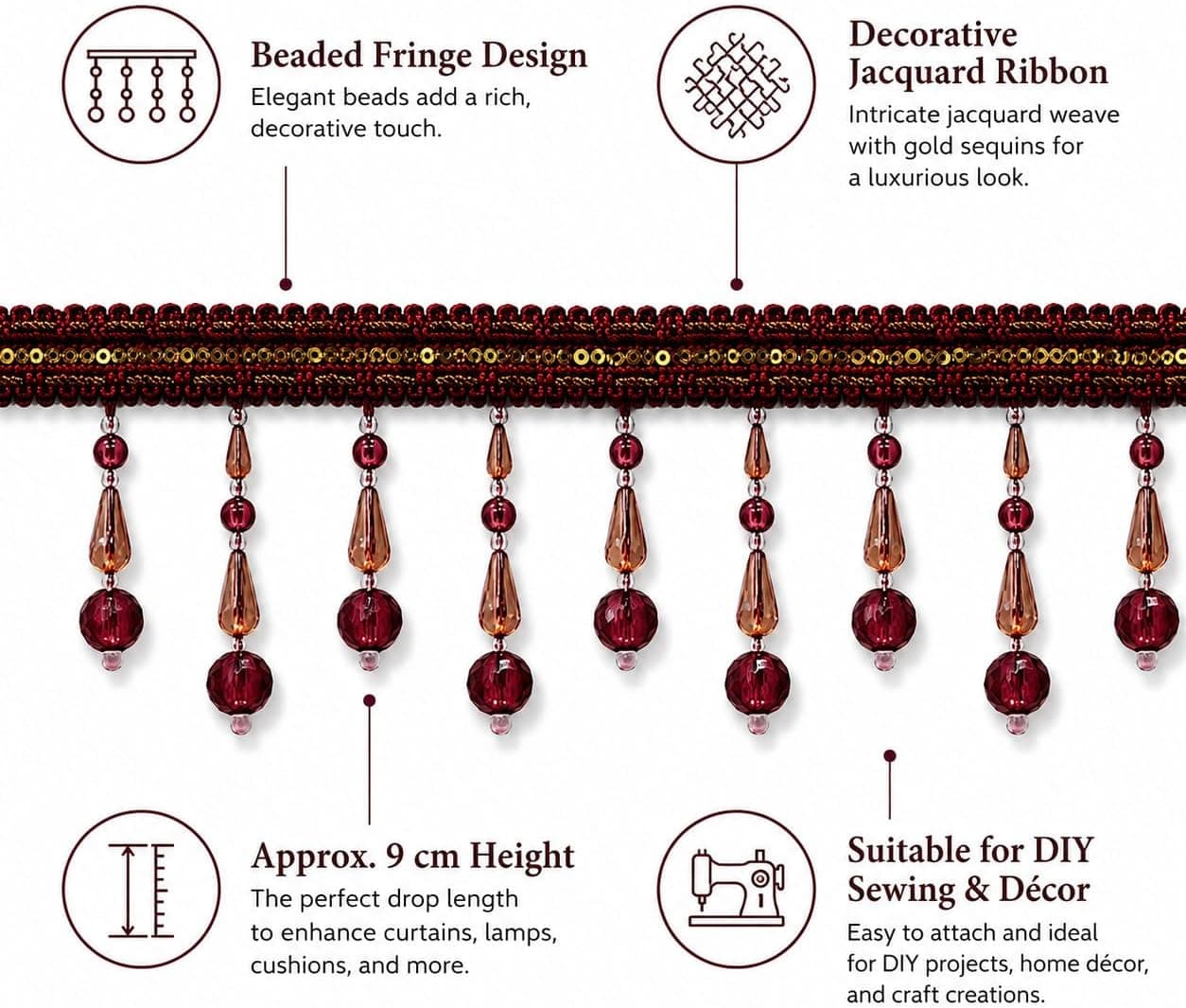 Ruban jacquard tressé à franges pour rideaux, nappes, mariage, 0,9 m