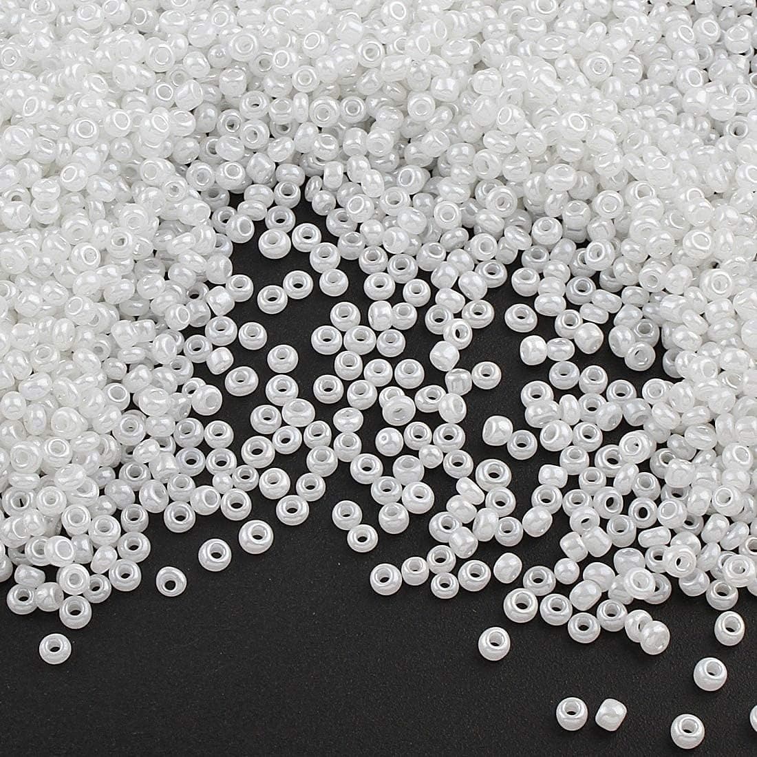 Lot de 6 500 perles de rocaille en verre Ceylan 2 mm 10 couleurs 11/0, perles poney, perles de Ceylan, perles de rocaille (blanc)