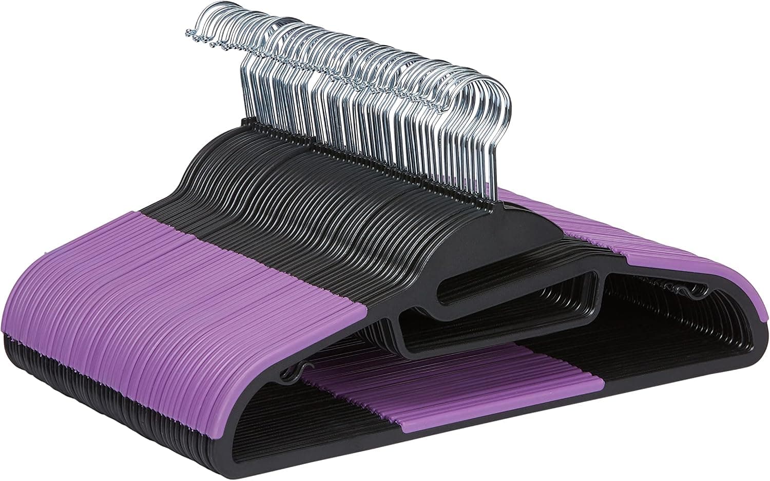 Amazon Basics Cintres en plastique enduit de caoutchouc, noir/violet, Lot de 50