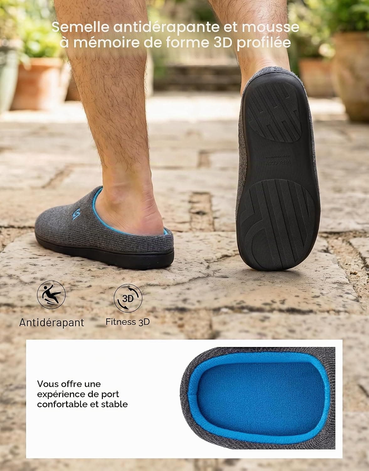 VeraCosy Hommes Chaussons à mémoire de Forme Bicolore