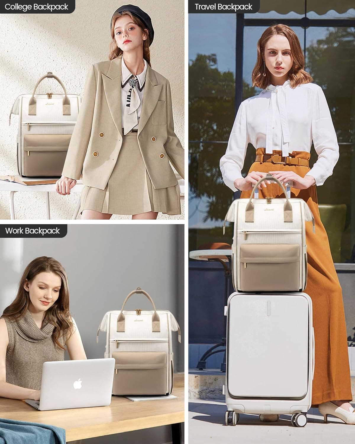 LOVEVOOK Sac a Dos Femme, 15.6 Pouces Sac à Dos Ordinateur Portable Voyage, Sac Travail Antivol pour Ordi Pc Etanche, Travel Backpack Pakkable pour Voyage Loisir Travail Affaire École College Kaki
