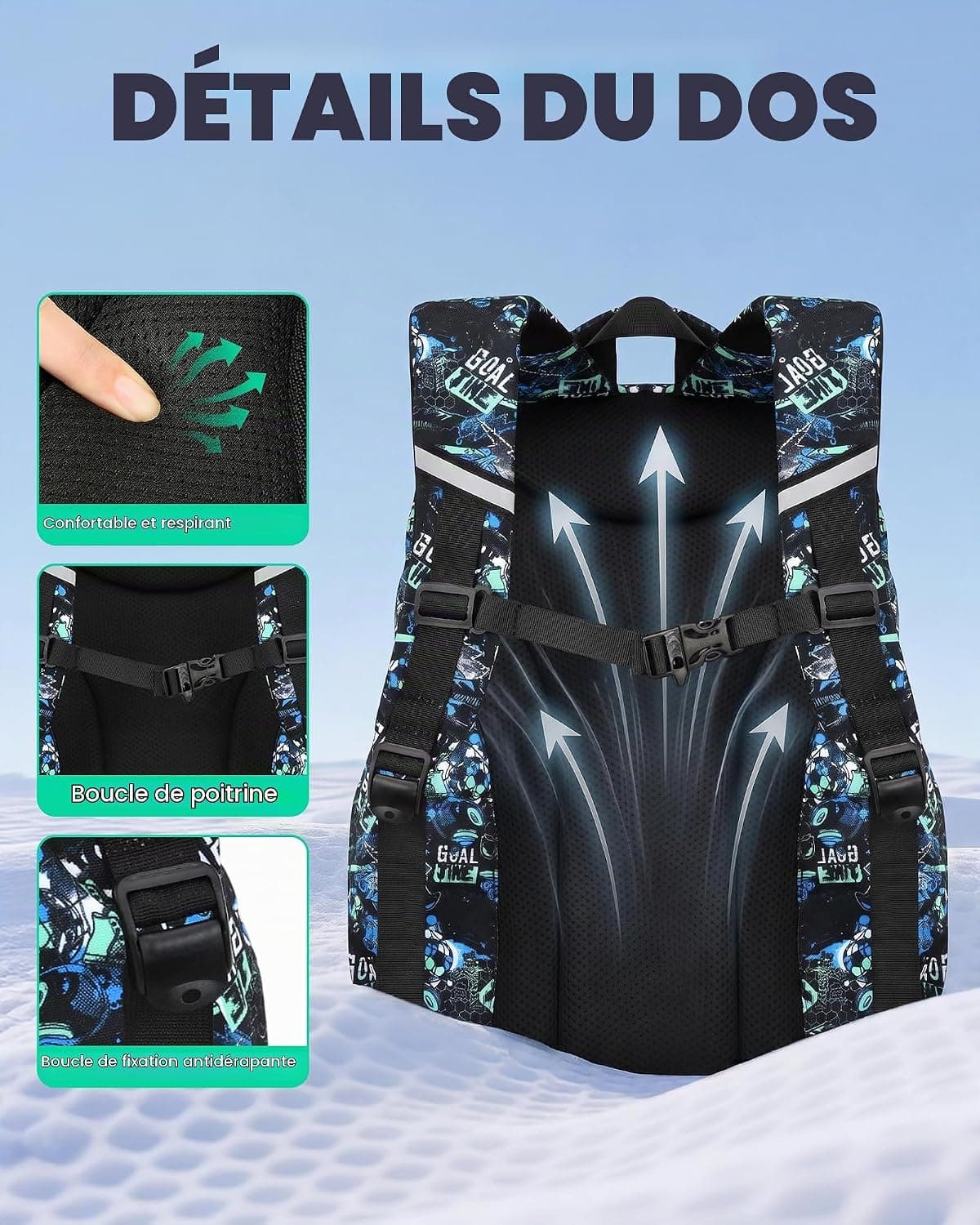 Amythe Cartable École Garçons Classes de 3 à 9 3 pièces Voyage Set, Noir | 3 pièces Grand Imperméable Bretelle Poitrine Compartiment Laptop Noir Daypack Multi-Poches Spacieux Robuste pour École