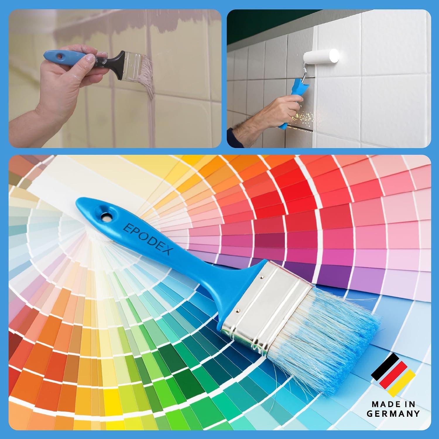 EPODEX 1K Peinture carrelage cuisine avec accessoires - Blanc Polaire | Vernis carrelage mur cuisine, salle de bain & plus, peinture satinée, 1 kg (une couche sur 8m2)