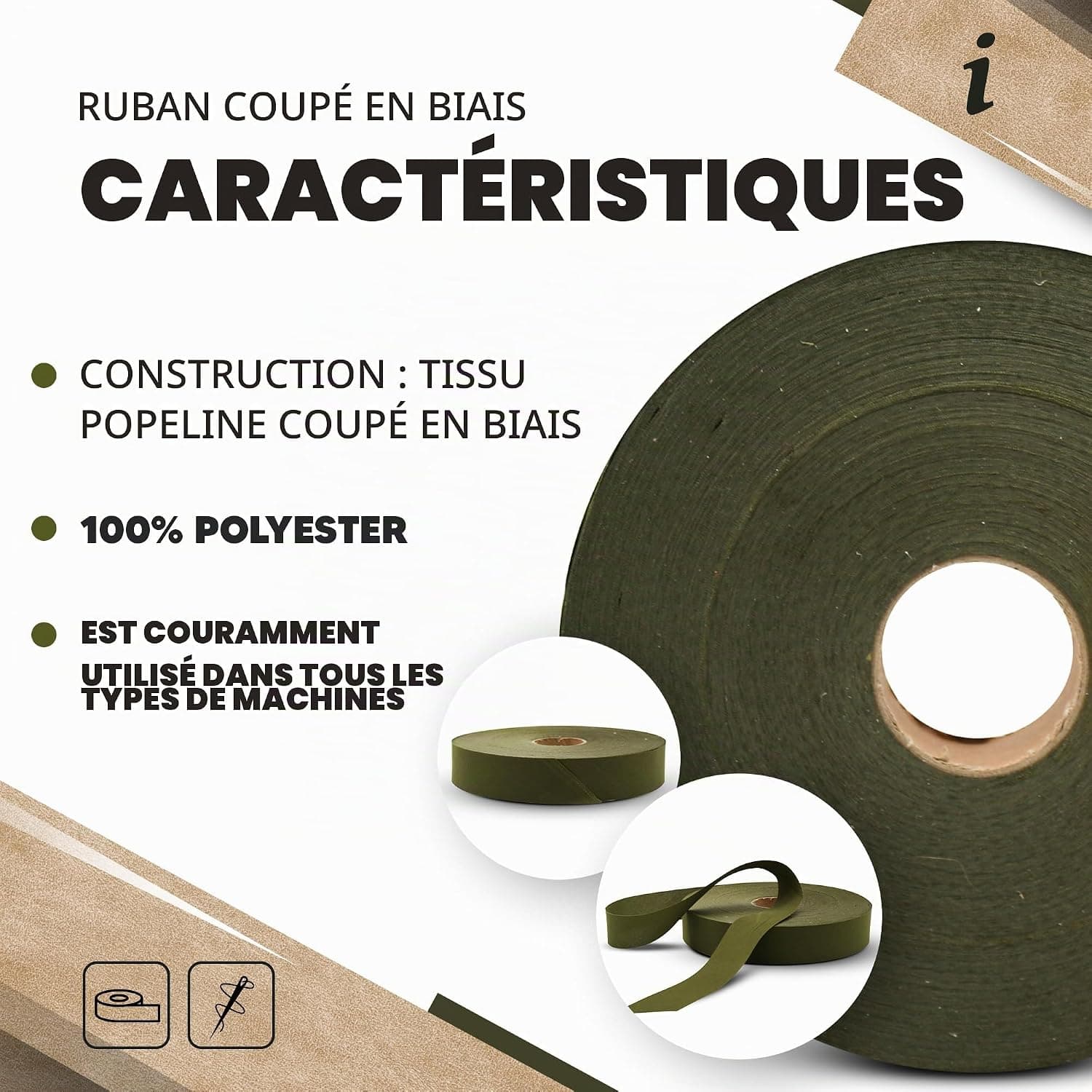 DOJA Barcelona | Biais de Couture Vert | 1 Rouleau Biais Couture 100m | Large 50mm | Ruban Vert Polyester | Biais au Metre | pour Ruban Couture, Passepoil Couture, Galon Couture, Mercerie Biais