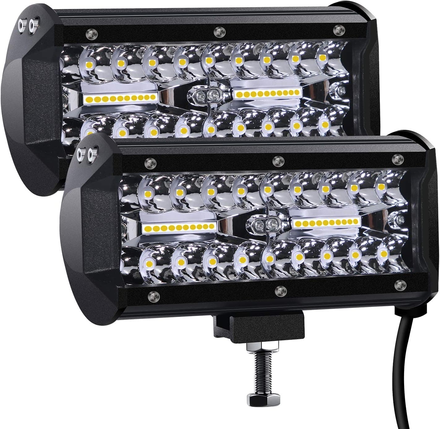 Phare de Travail 12V 300W 7'' Projecteur LED Voiture 12v Etanche IP67 Spot Flood Feux Antibrouillard 27,000lm Camion Tracteur SUV Bateau(2 PCS)