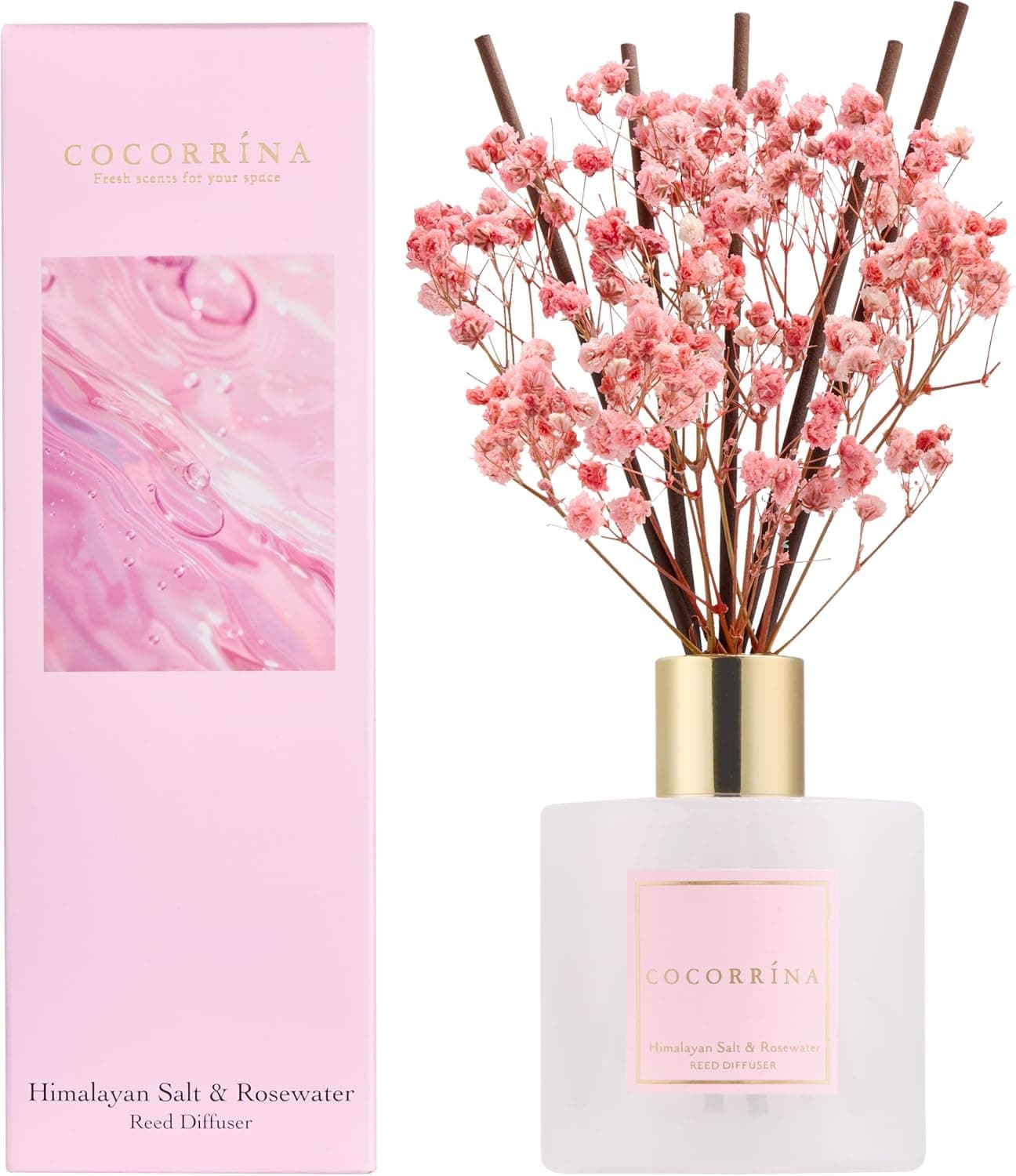 COCORRÍNA Diffuseur Parfum Maison Himalayan Salt & Rosewater 200ml Bâtonnets Reed Salle de Bain Décoration