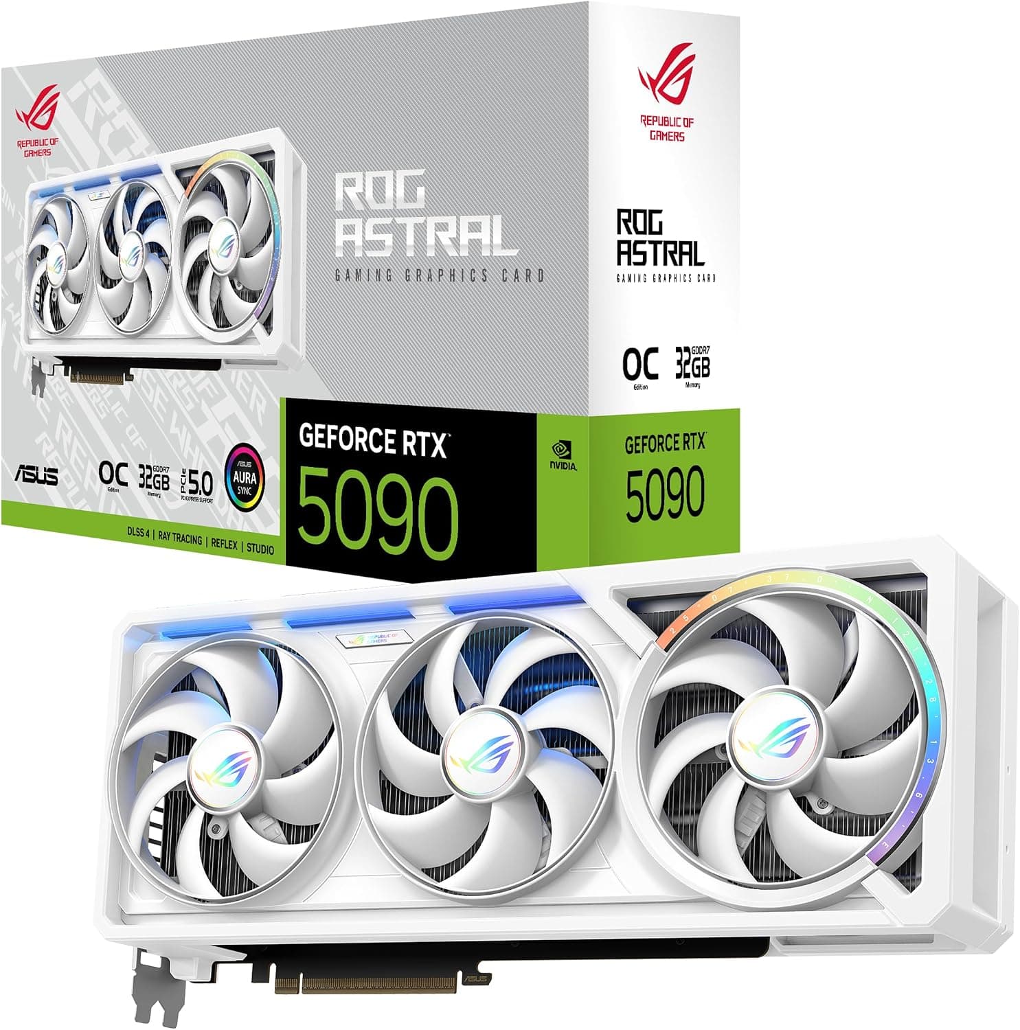 ASUS ROG Astral GeForce RTX 5090 White OC Edition Carte Graphique de Jeu (PCIe 5.0, 32 Go GDDR7, HDMI/DP 2.1, 3,8 emplacements, 4 Ventilateurs, Ventilateurs Axial-Tech, Chambre à Vapeur brevetée